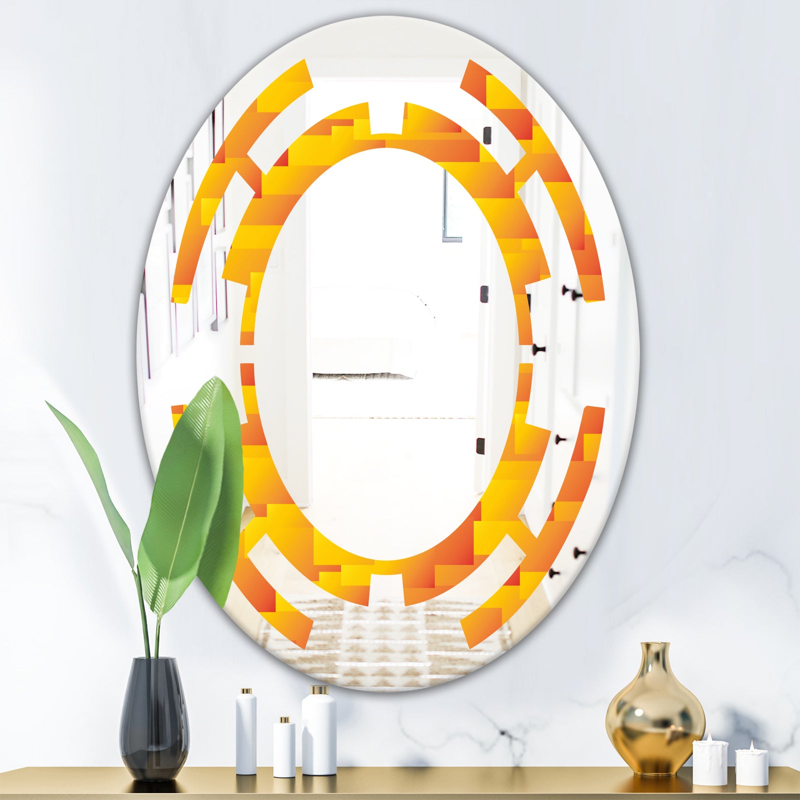 Retro Square Design VIII - Modern Round or Oval Wall Mirror - Space