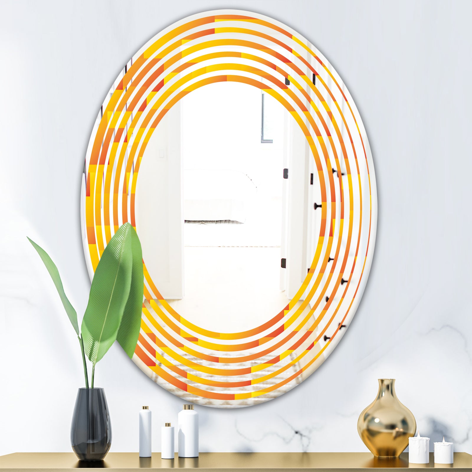 Retro Square Design VIII - Modern Round or Oval Wall Mirror - Wave