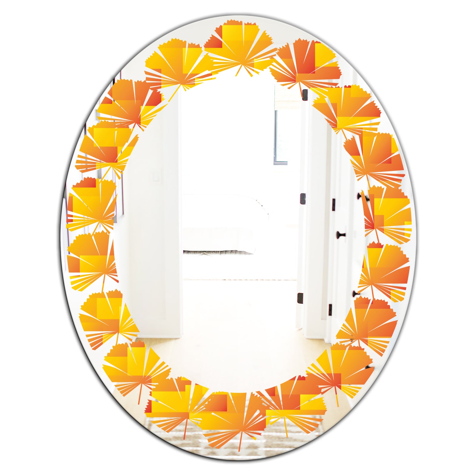 Retro Square Design VIII - Modern Round or Oval Wall Mirror - Leaves