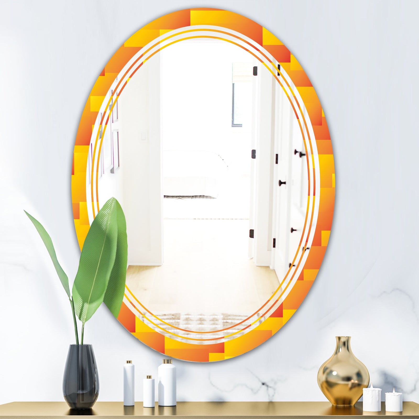 Retro Square Design VIII - Modern Round or Oval Wall Mirror - Triple C