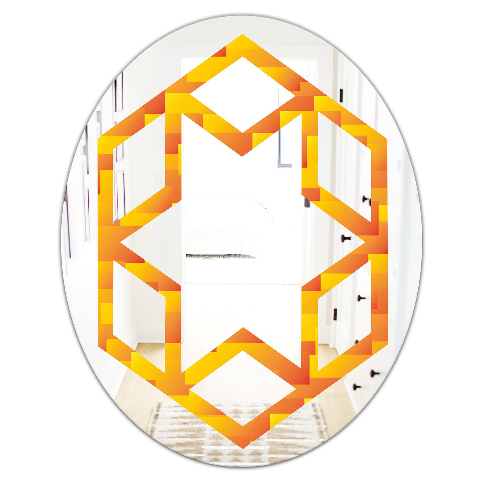 Retro Square Design VIII - Modern Round or Oval Wall Mirror - Hexagon Star