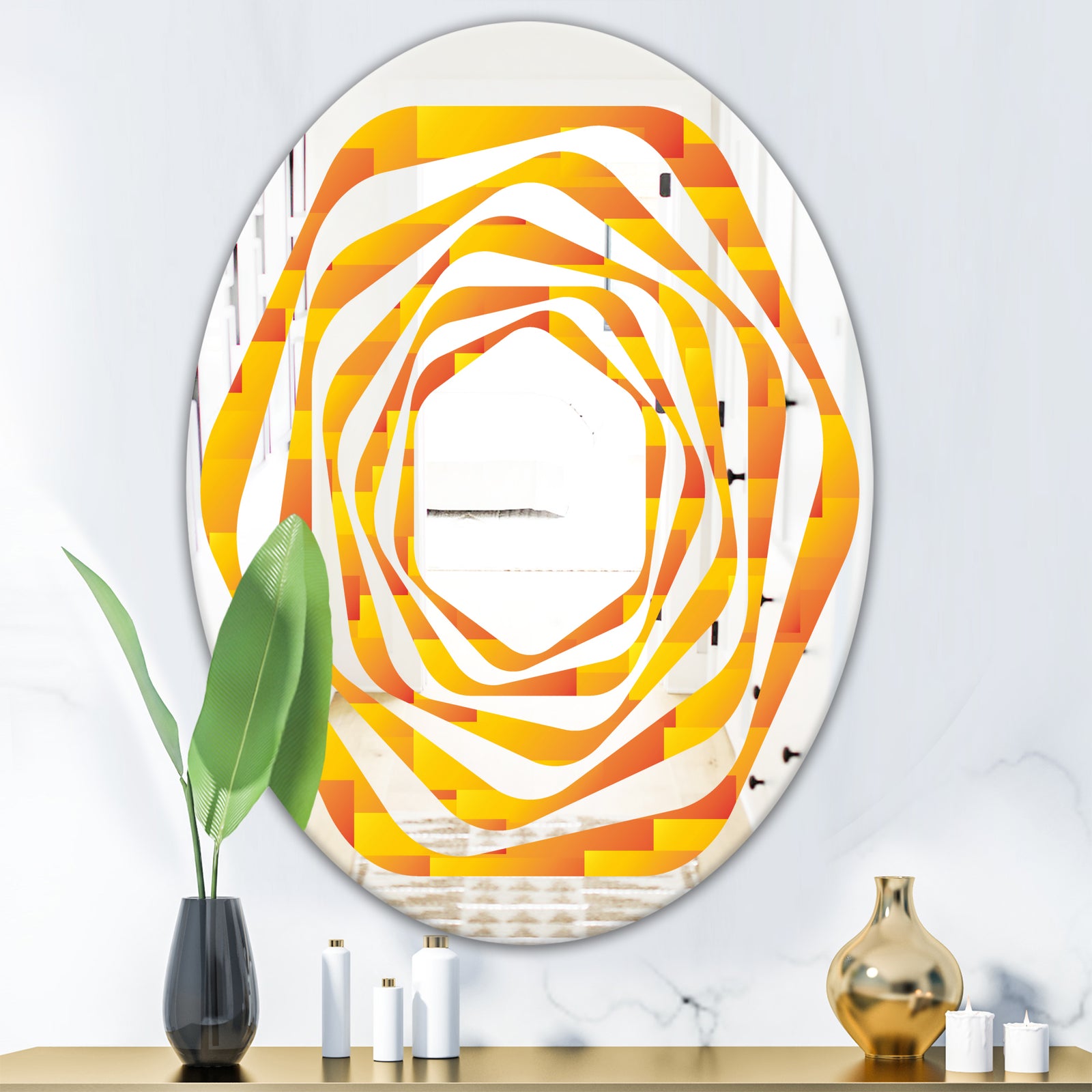 Retro Square Design VIII - Modern Round or Oval Wall Mirror - Whirl