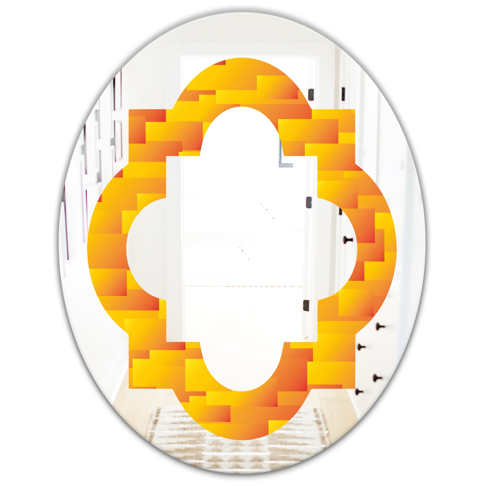 Retro Square Design VIII - Modern Round or Oval Wall Mirror - Quatrefoil