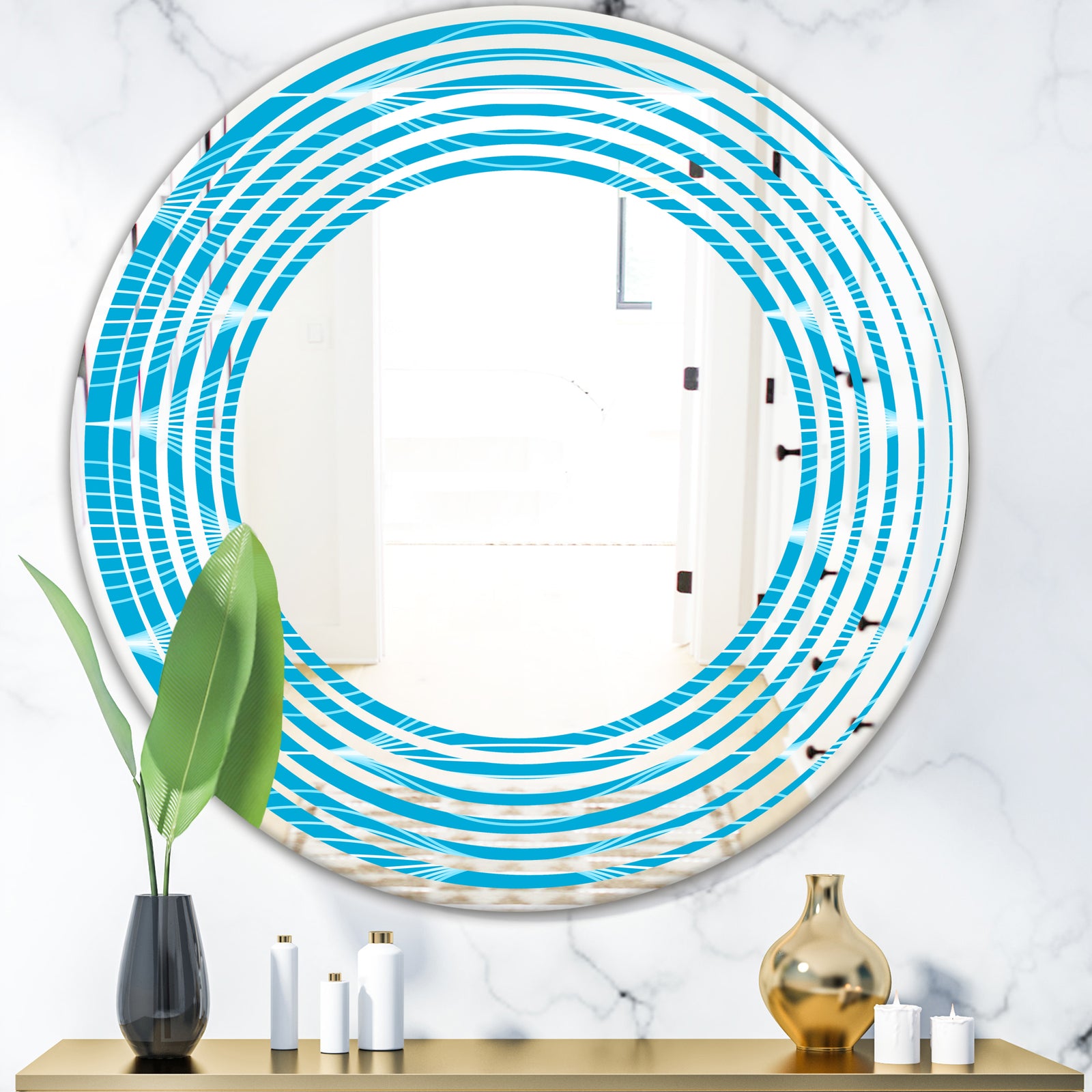 Light Blue Wave pattern - Modern Round or Oval Wall Mirror - Wave