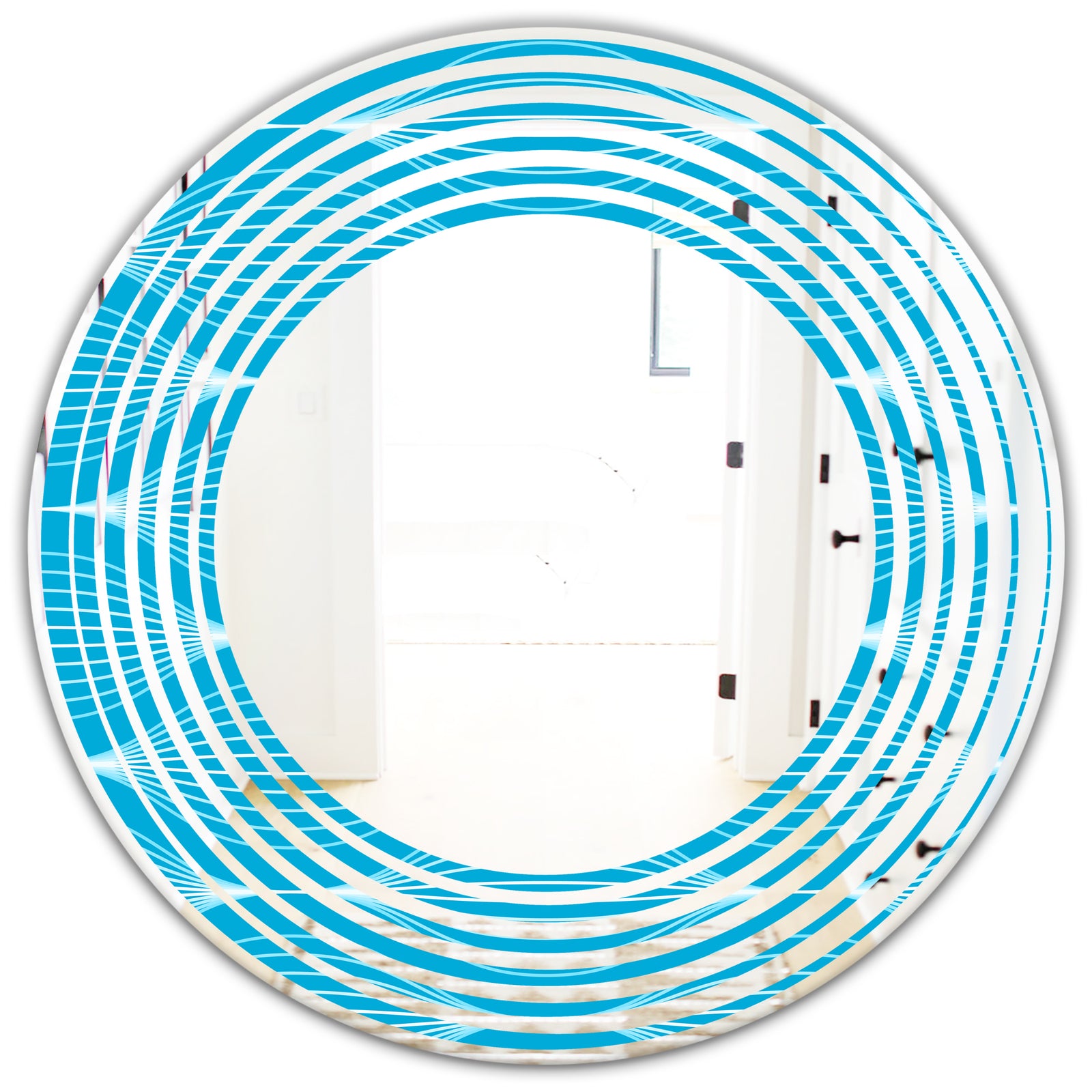 Light Blue Wave pattern - Modern Round or Oval Wall Mirror - Wave