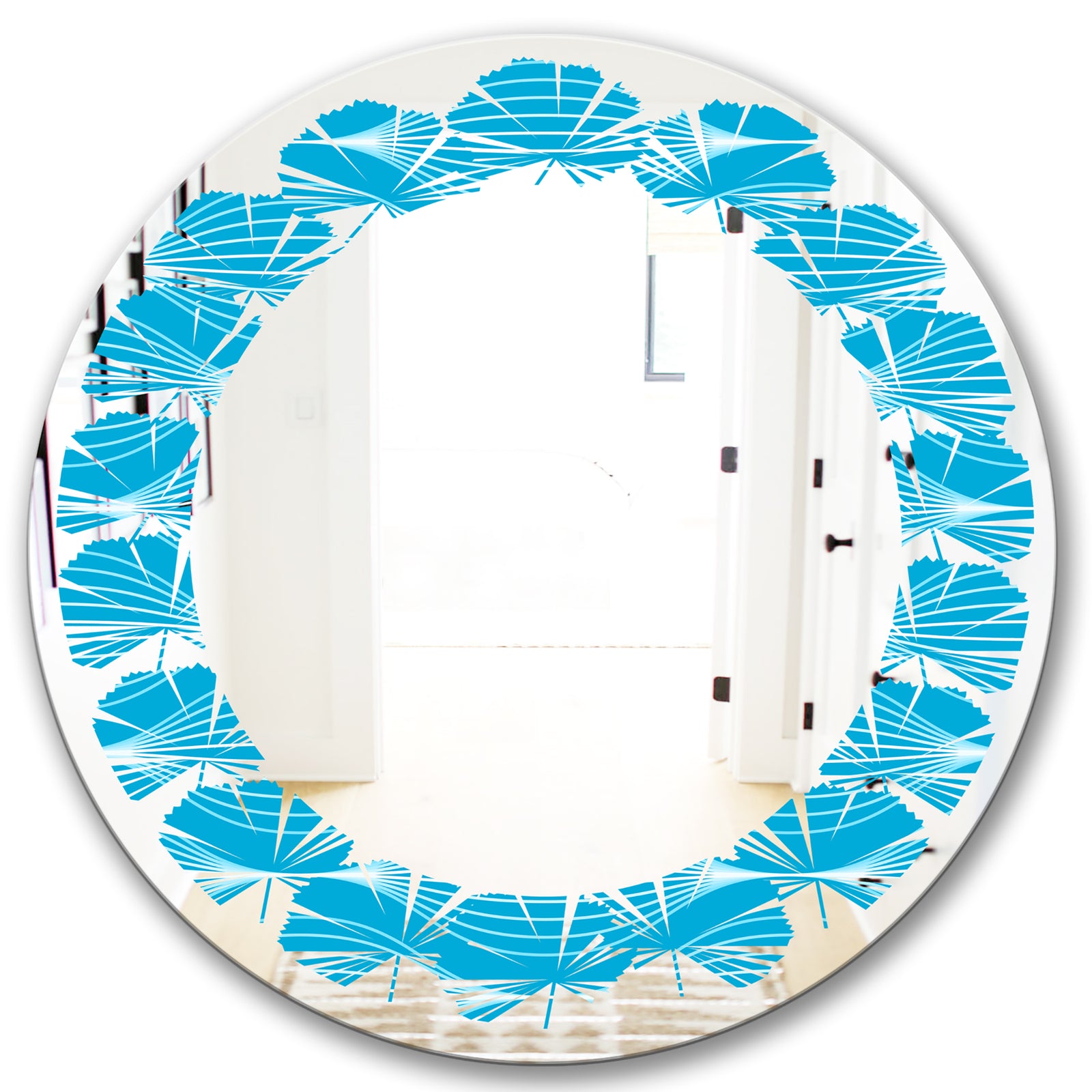 Light Blue Wave pattern - Modern Round or Oval Wall Mirror - Leaves