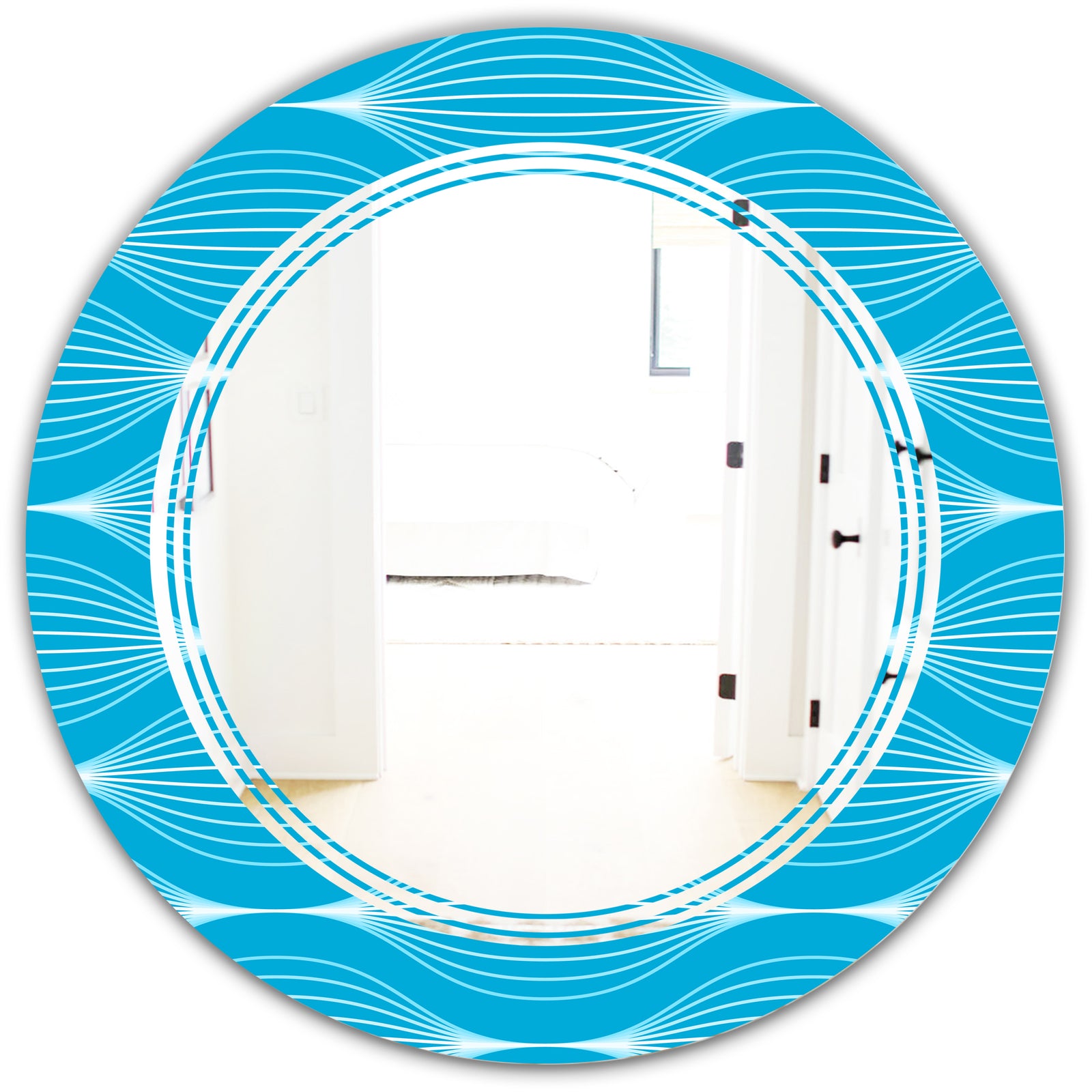 Light Blue Wave pattern - Modern Round or Oval Wall Mirror - Triple C