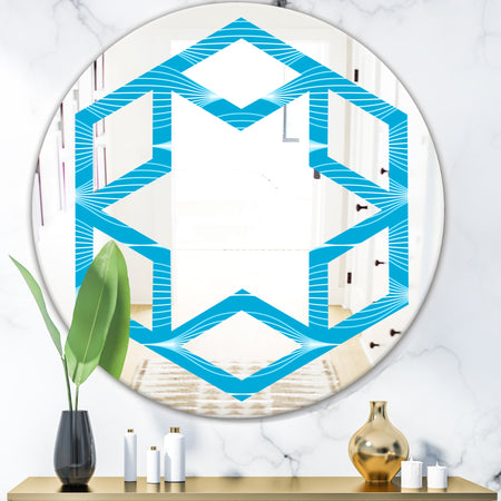 Light Blue Wave pattern - Modern Round or Oval Wall Mirror - Hexagon Star