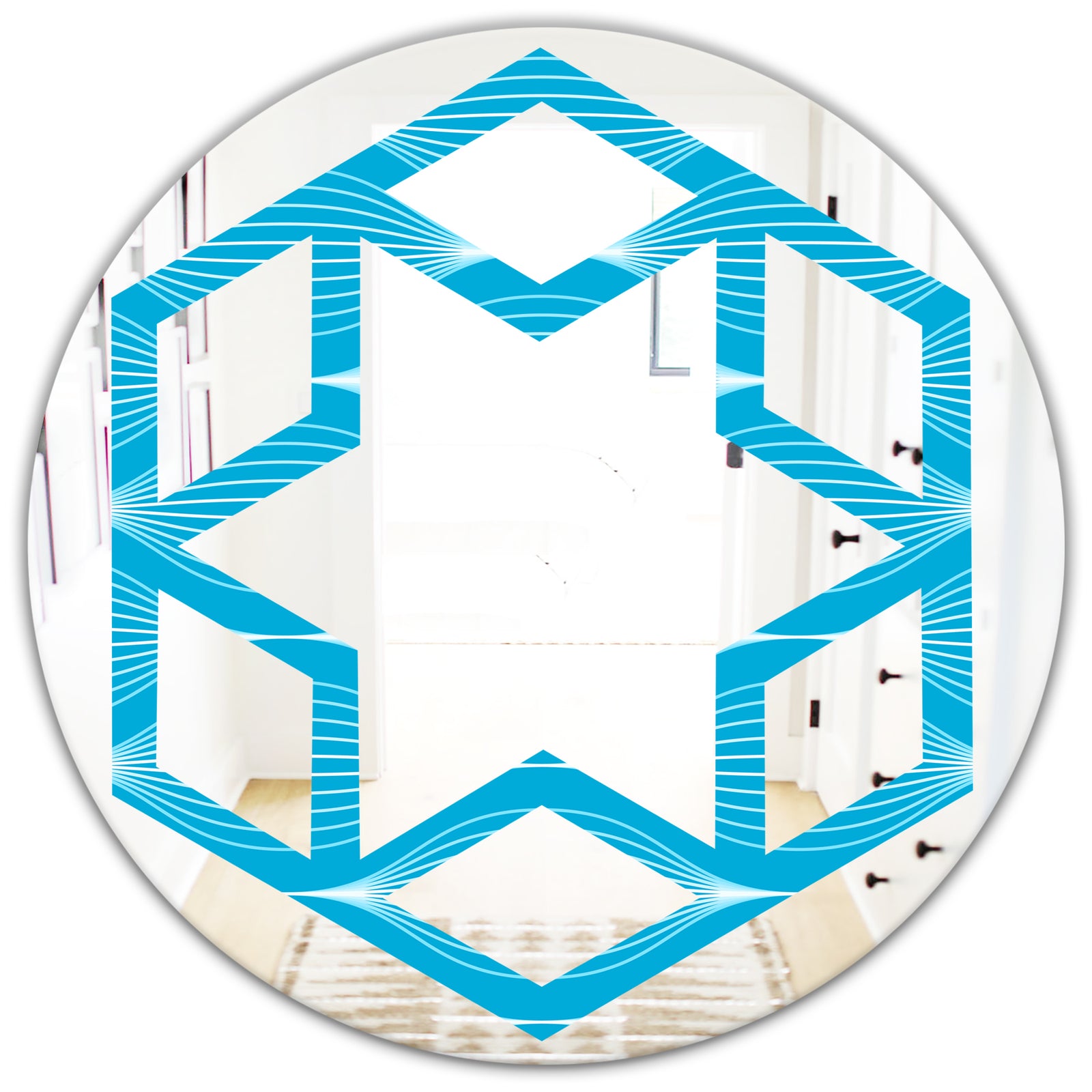 Light Blue Wave pattern - Modern Round or Oval Wall Mirror - Hexagon Star