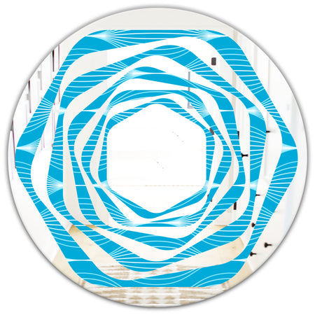 Light Blue Wave pattern - Modern Round or Oval Wall Mirror - Whirl
