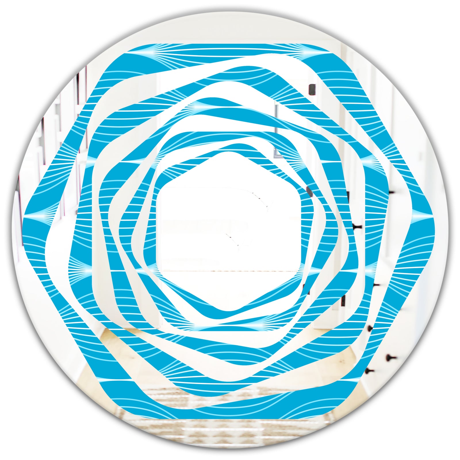 Light Blue Wave pattern - Modern Round or Oval Wall Mirror - Whirl