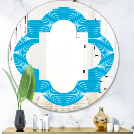 Light Blue Wave pattern - Modern Round or Oval Wall Mirror - Quatrefoil