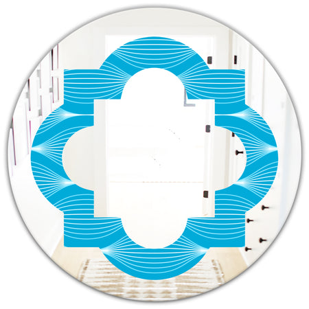 Light Blue Wave pattern - Modern Round or Oval Wall Mirror - Quatrefoil