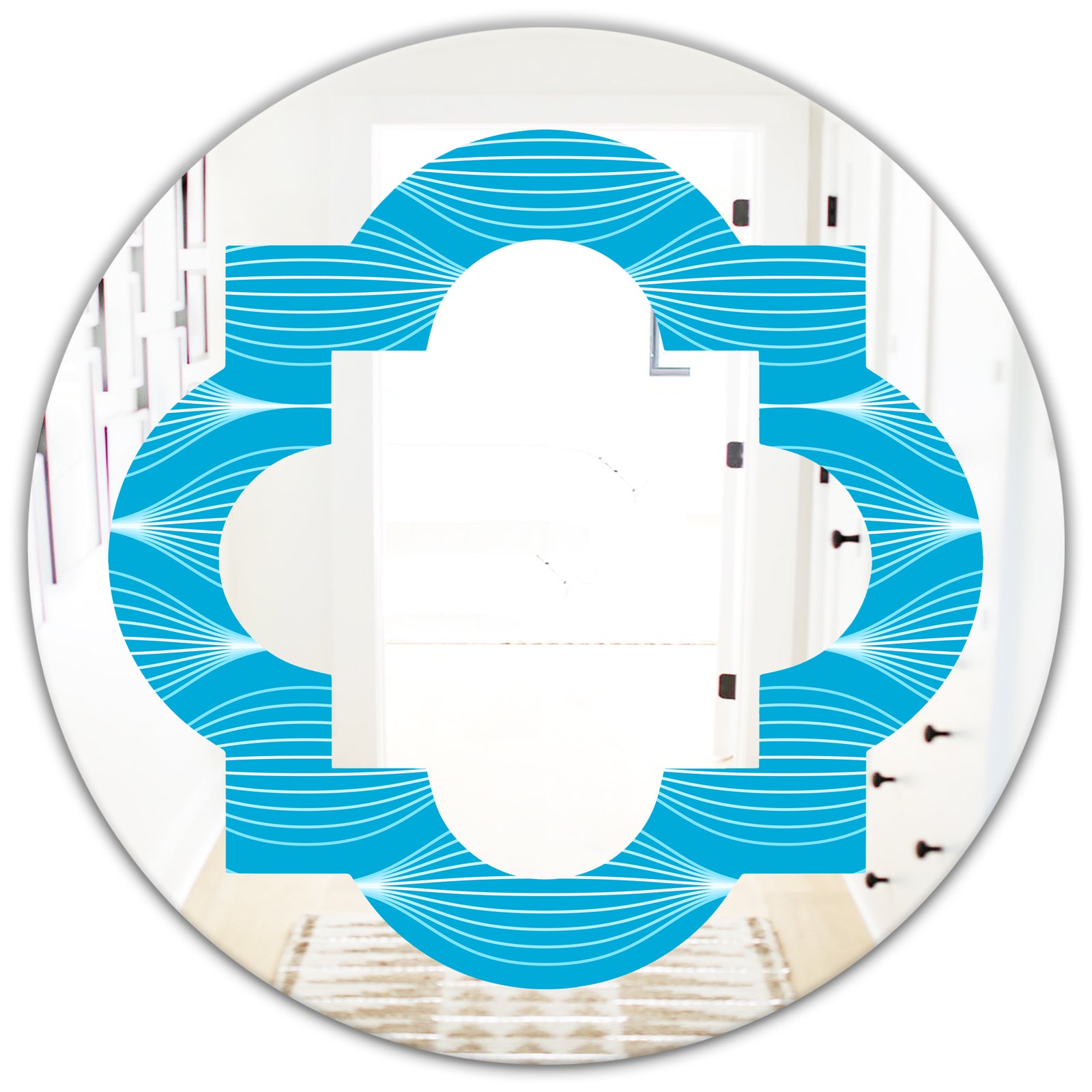 Light Blue Wave pattern - Modern Round or Oval Wall Mirror - Quatrefoil