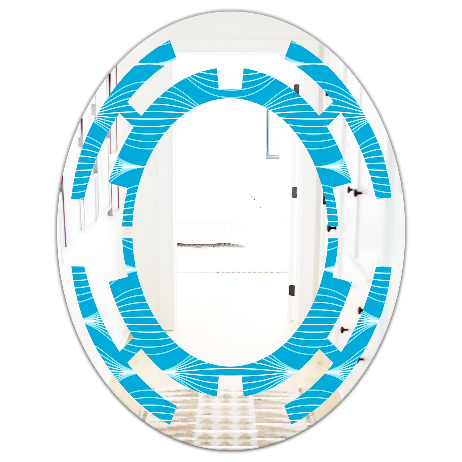 Light Blue Wave pattern - Modern Round or Oval Wall Mirror - Space