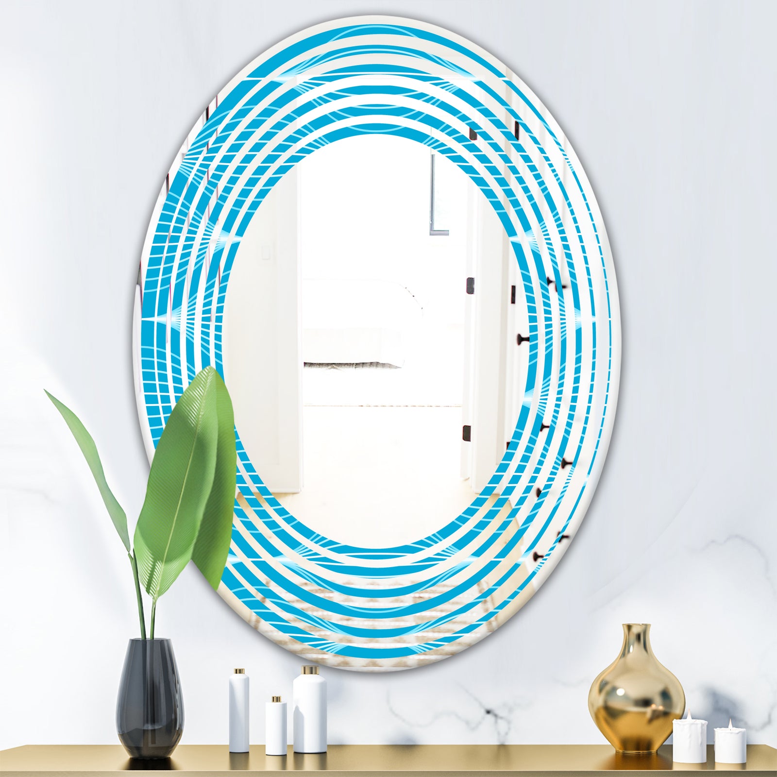 Light Blue Wave pattern - Modern Round or Oval Wall Mirror - Wave