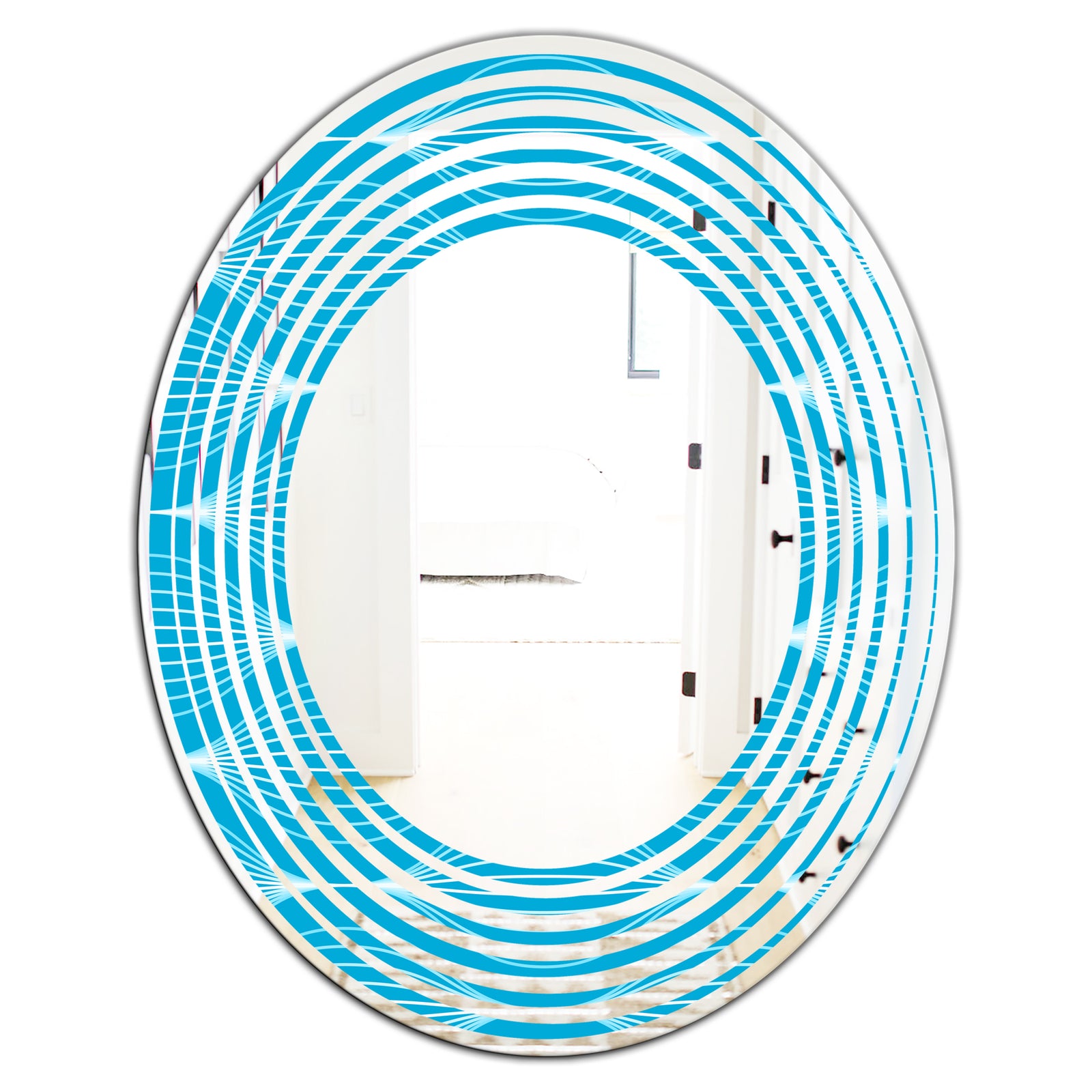 Light Blue Wave pattern - Modern Round or Oval Wall Mirror - Wave