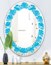 Light Blue Wave pattern - Modern Round or Oval Wall Mirror - Leaves
