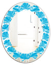 Light Blue Wave pattern - Modern Round or Oval Wall Mirror - Leaves