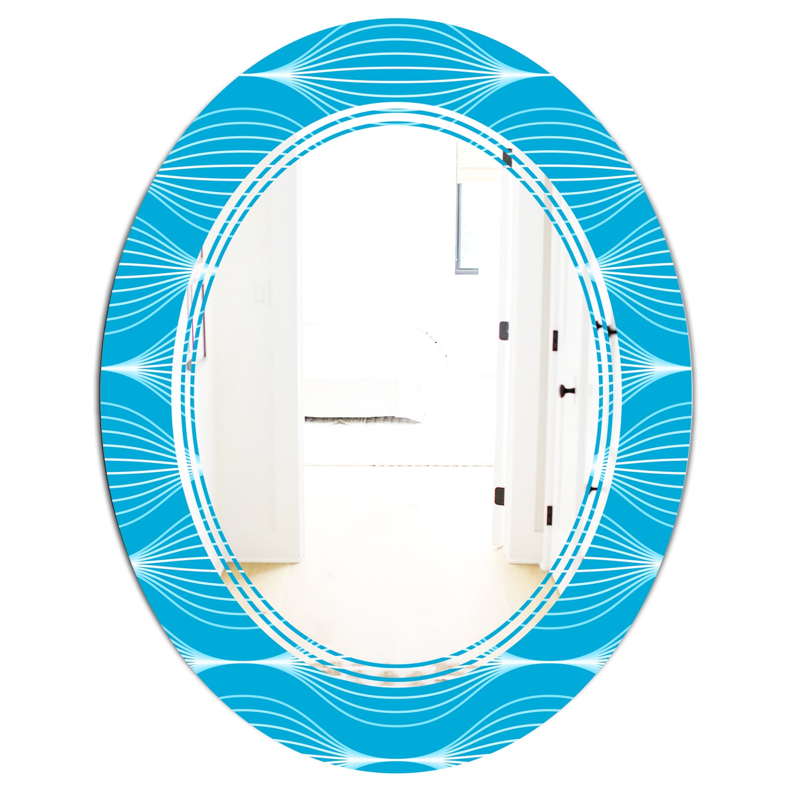 Light Blue Wave pattern - Modern Round or Oval Wall Mirror - Triple C