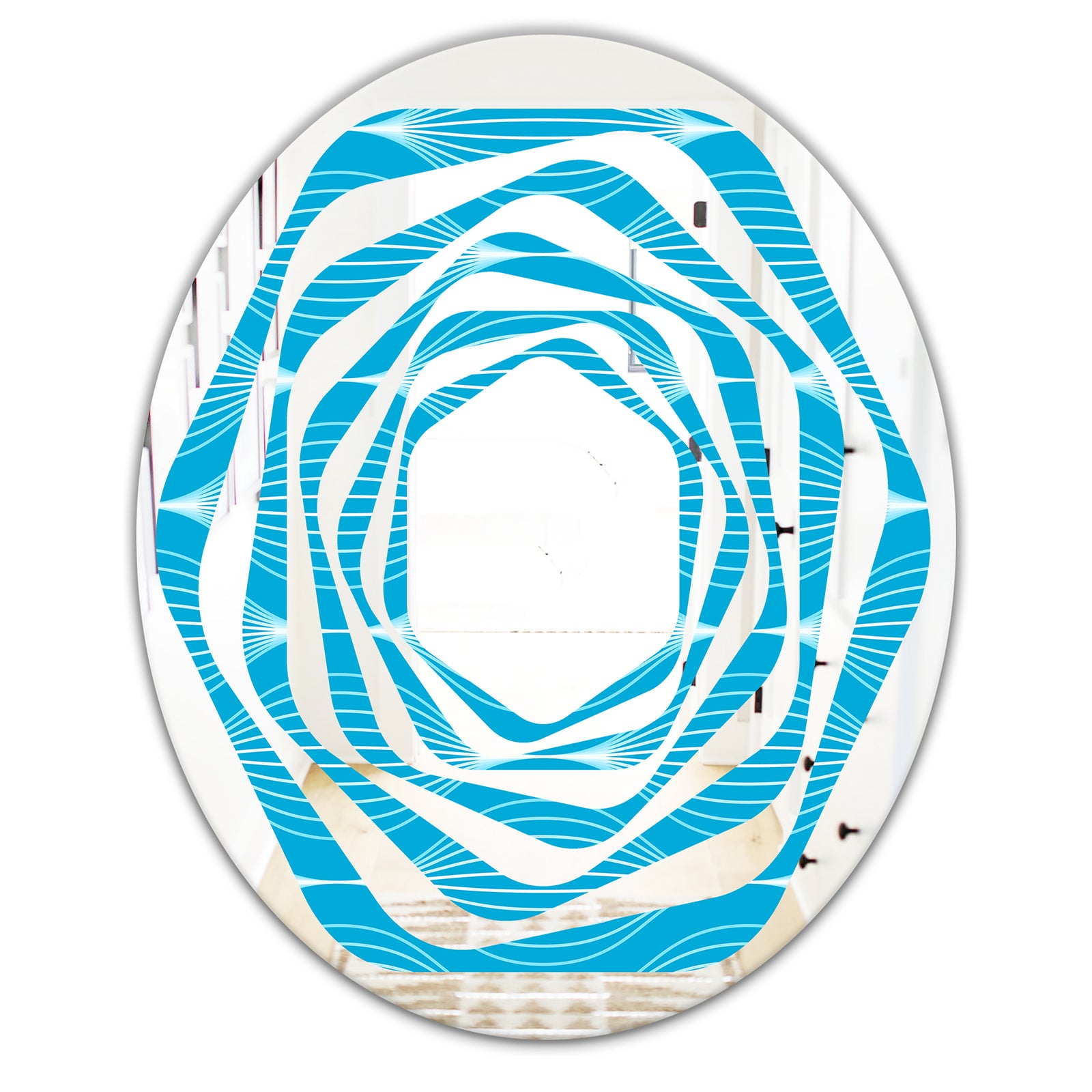 Light Blue Wave pattern - Modern Round or Oval Wall Mirror - Whirl