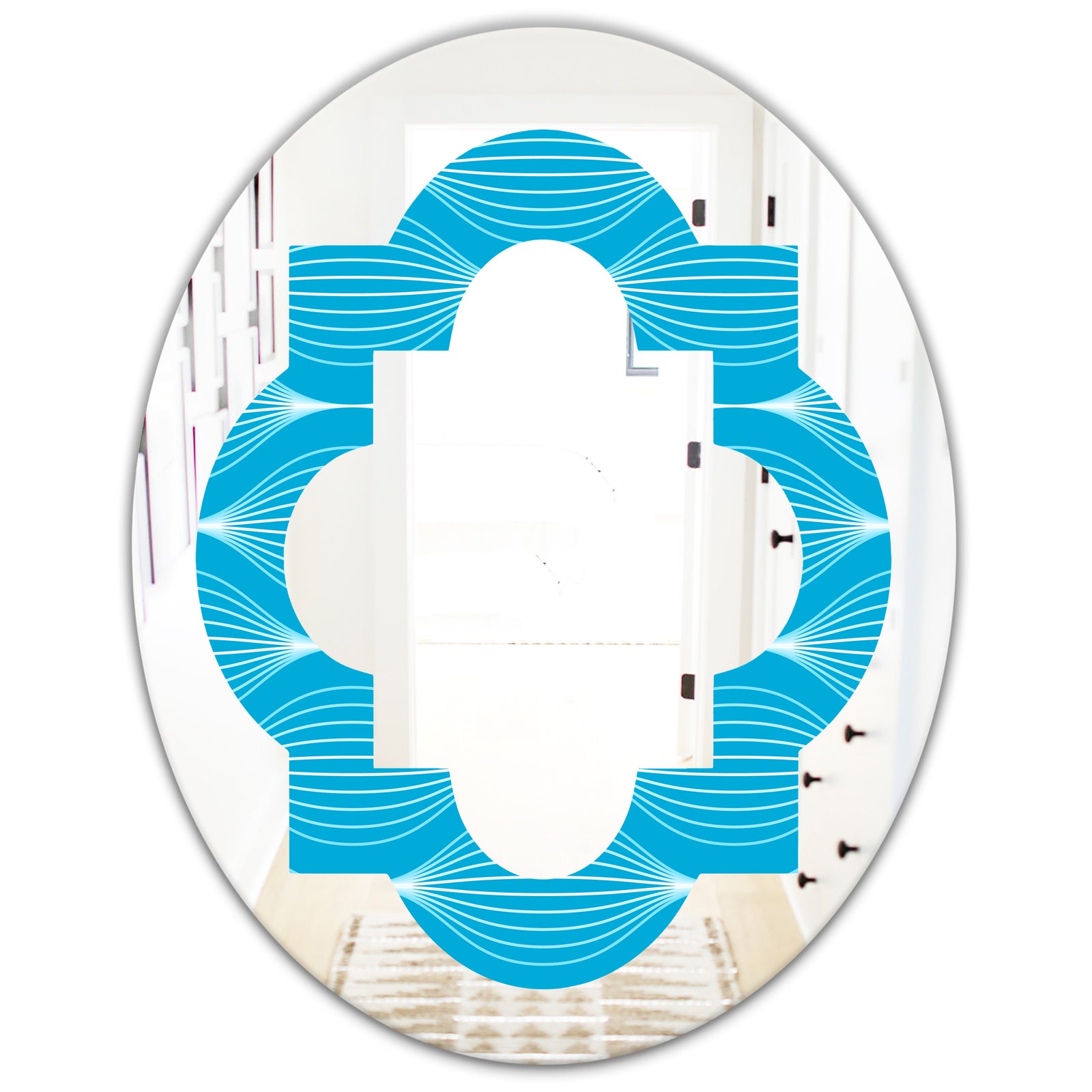 Light Blue Wave pattern - Modern Round or Oval Wall Mirror - Quatrefoil