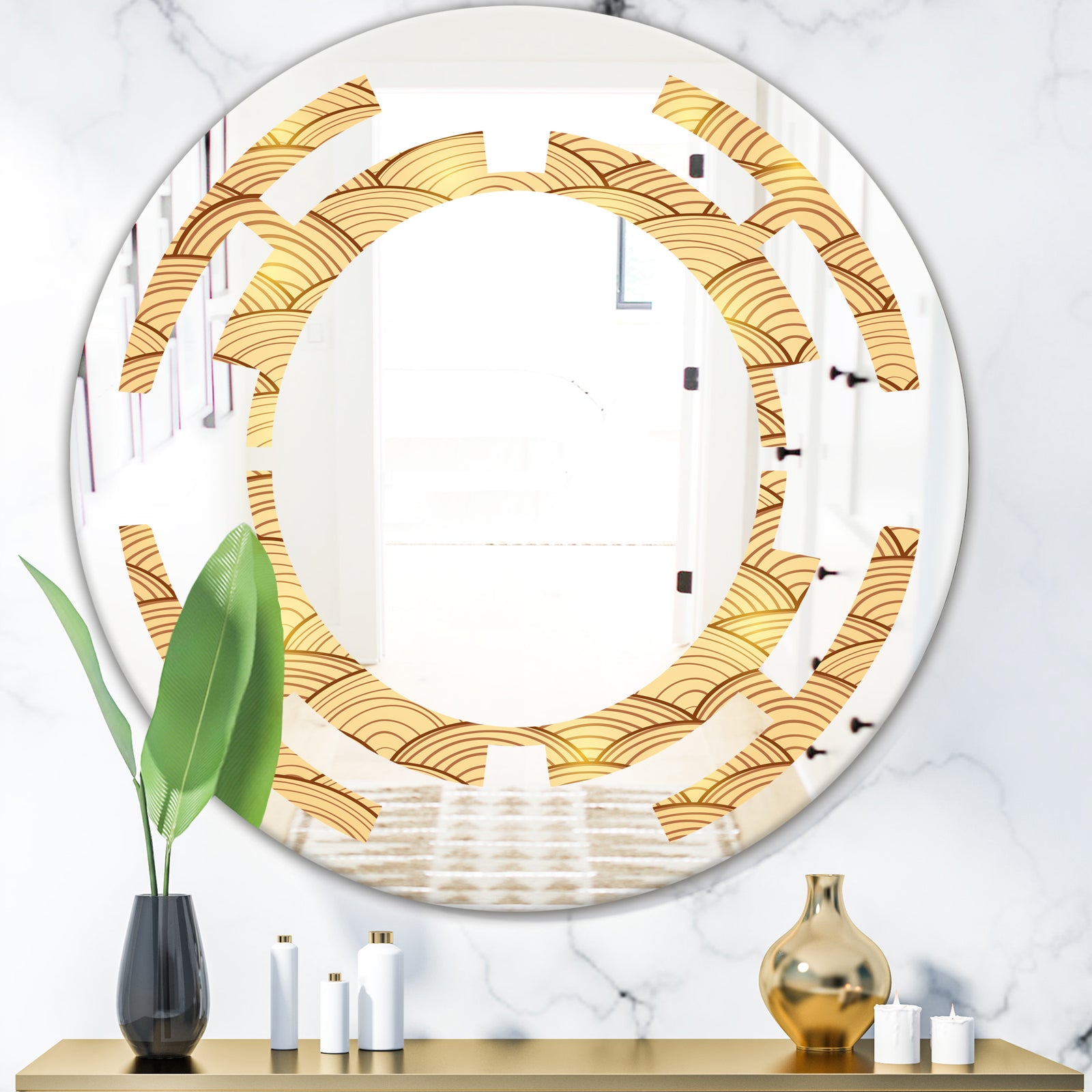 Golden Clouds In The Sky - Modern Round or Oval Wall Mirror - Space