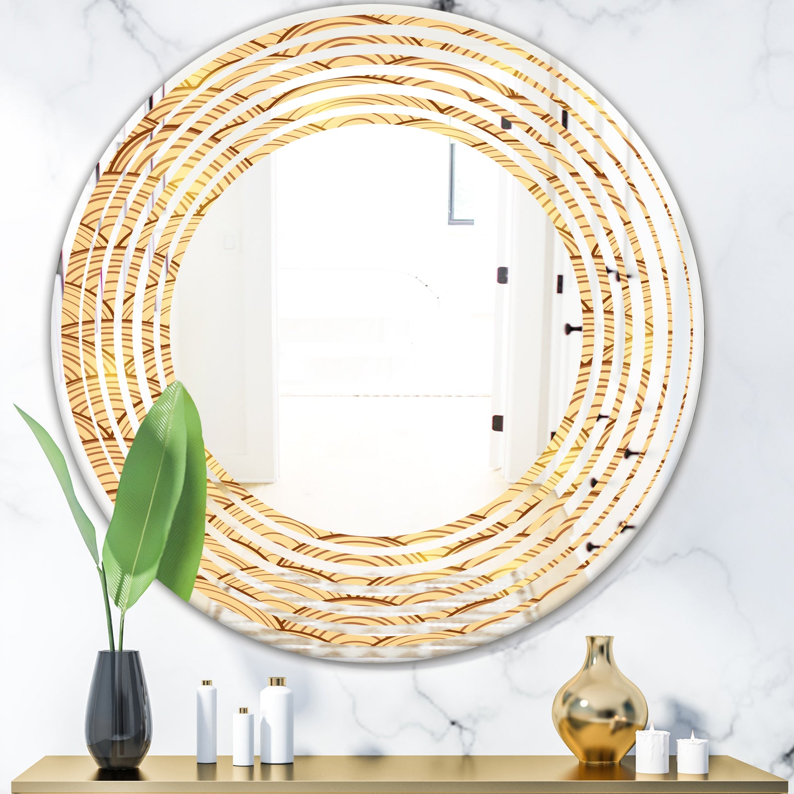 Golden Clouds In The Sky - Modern Round or Oval Wall Mirror - Wave