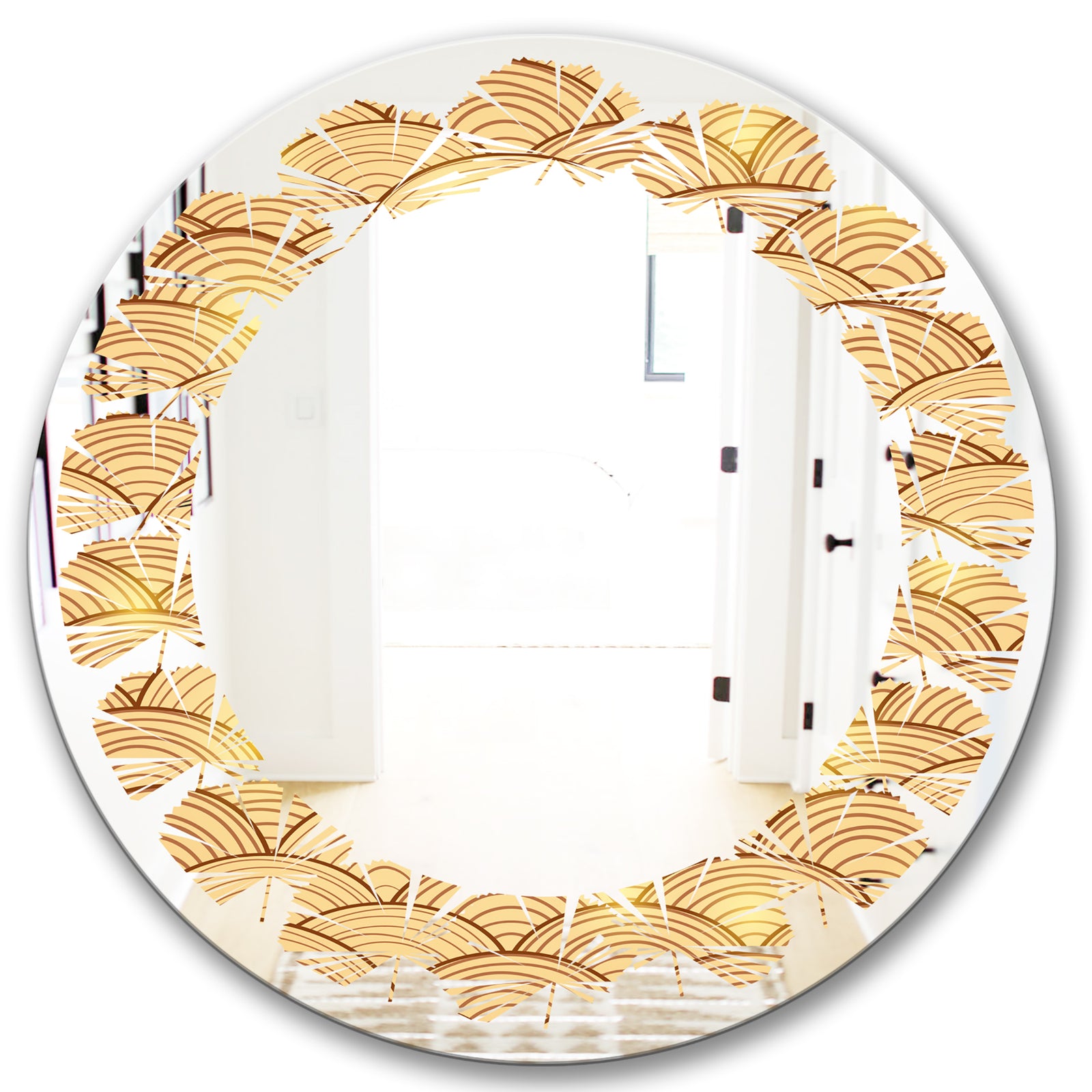 Golden Clouds In The Sky - Modern Round or Oval Wall Mirror - Leaves