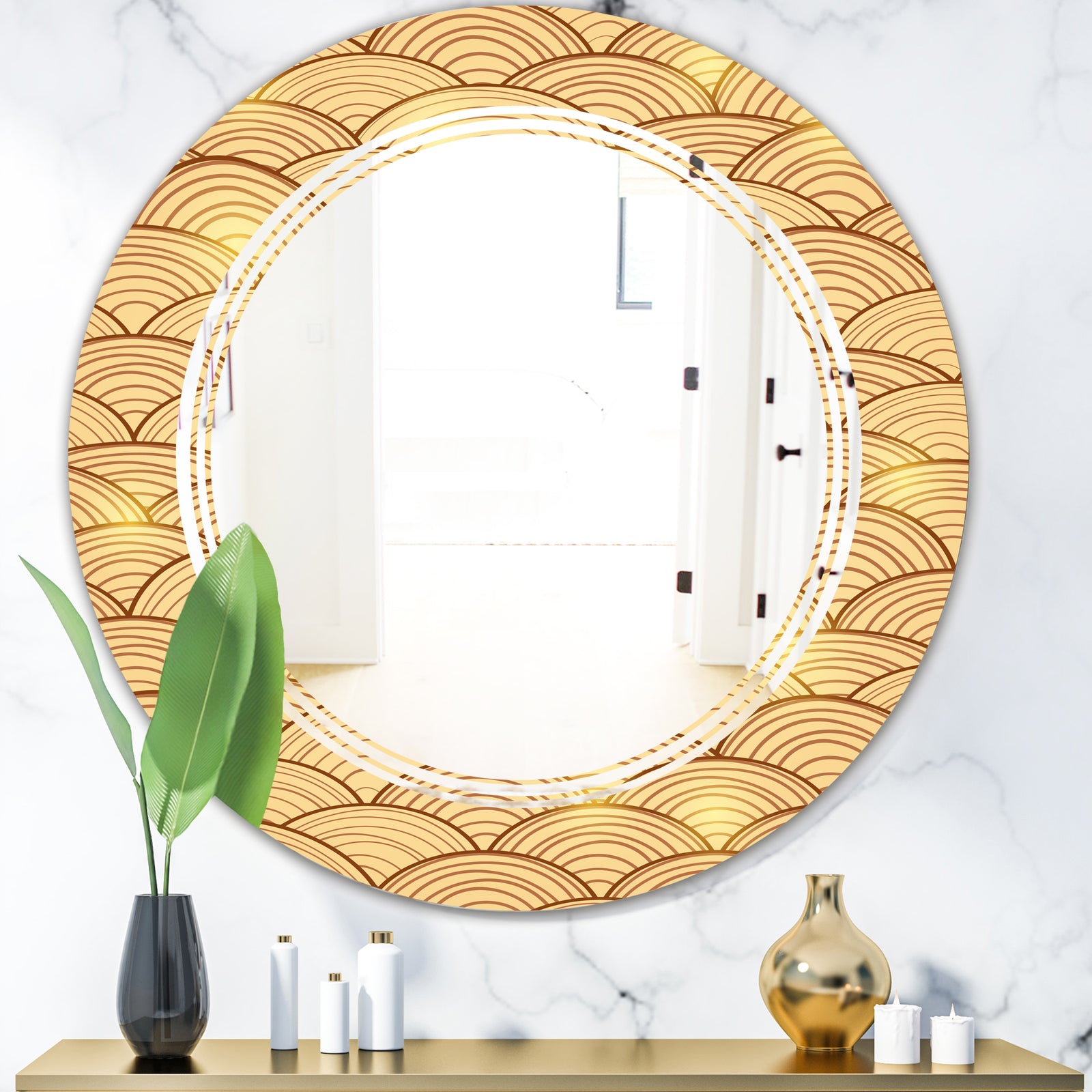 Golden Clouds In The Sky - Modern Round or Oval Wall Mirror - Triple C