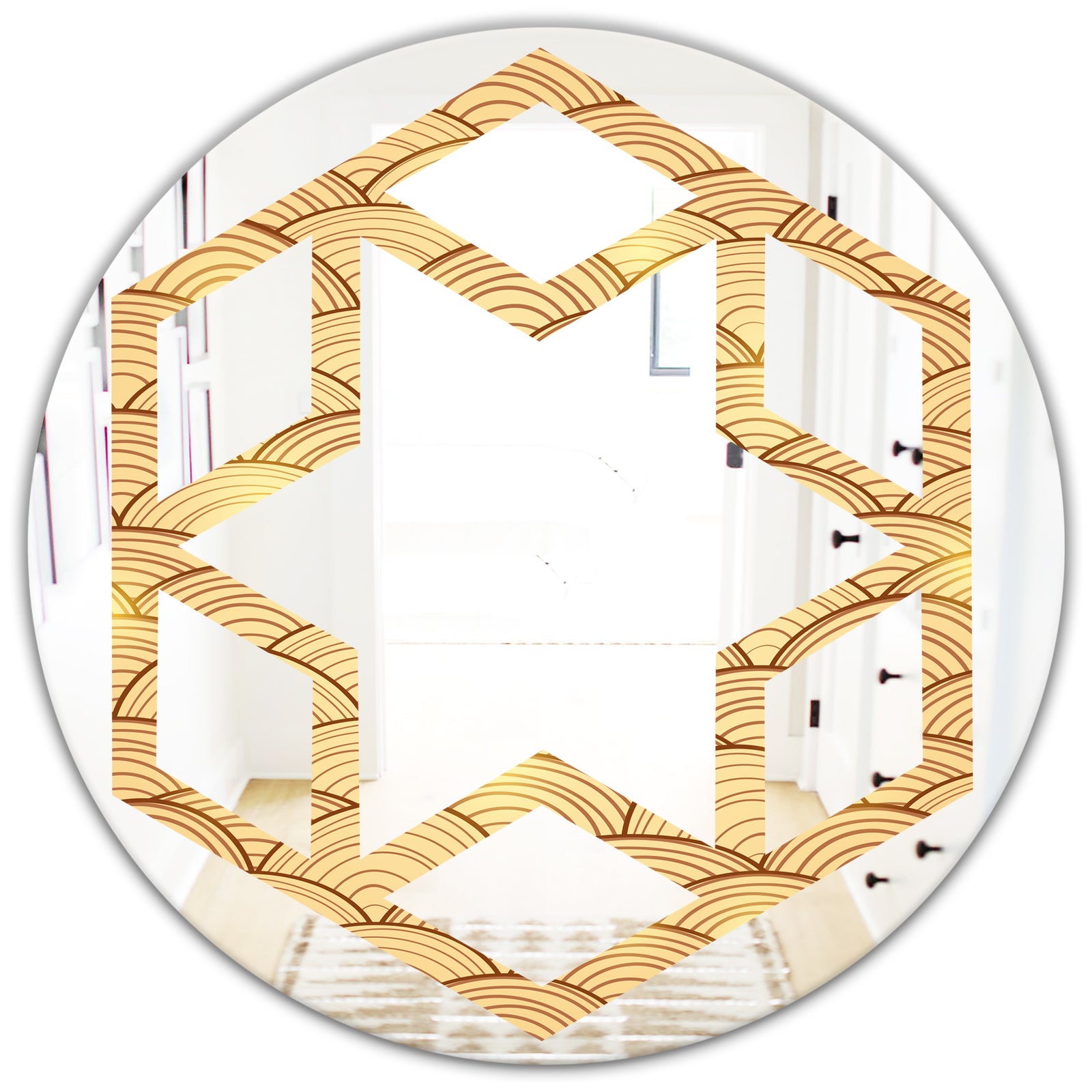 Golden Clouds In The Sky - Modern Round or Oval Wall Mirror - Hexagon Star