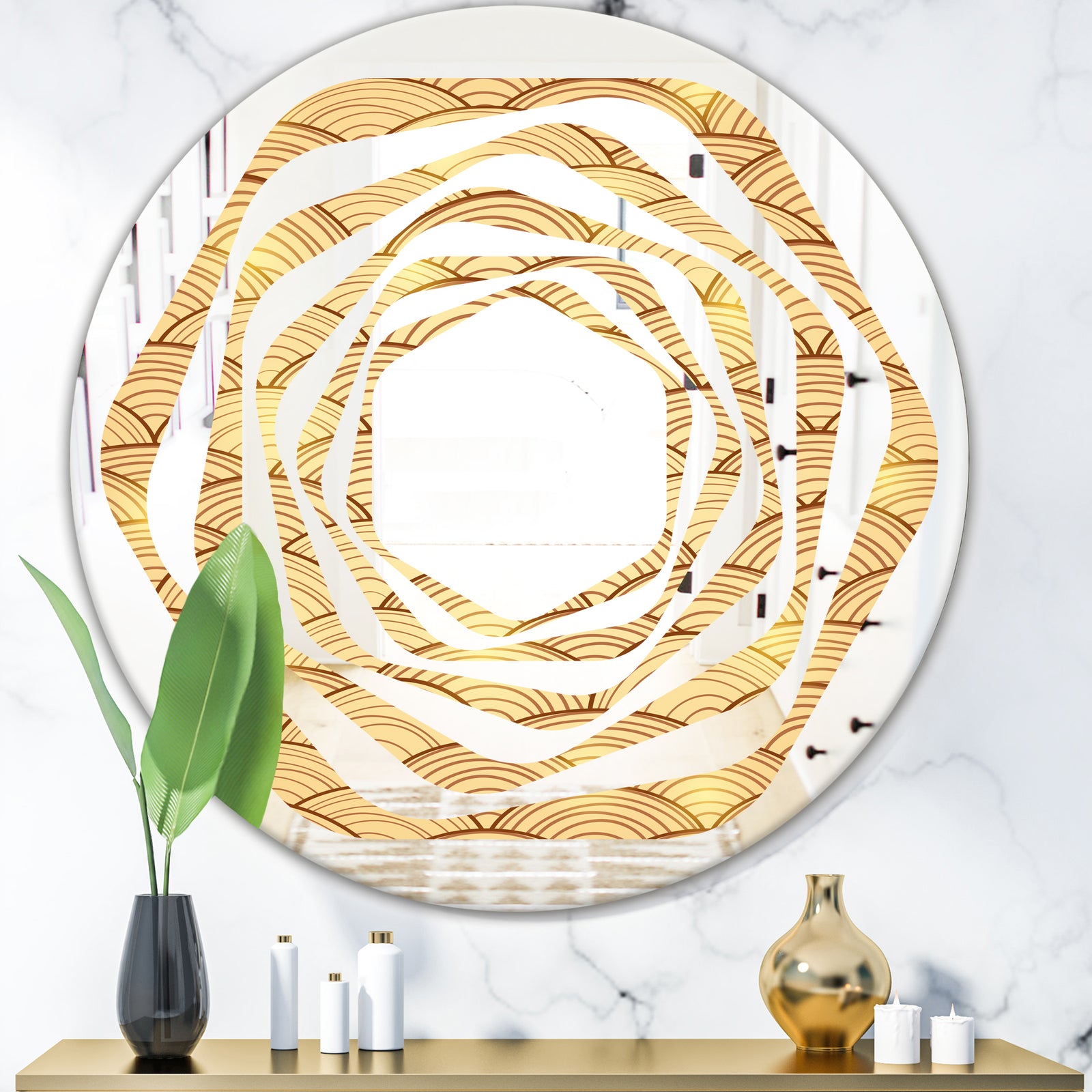 Golden Clouds In The Sky - Modern Round or Oval Wall Mirror - Whirl