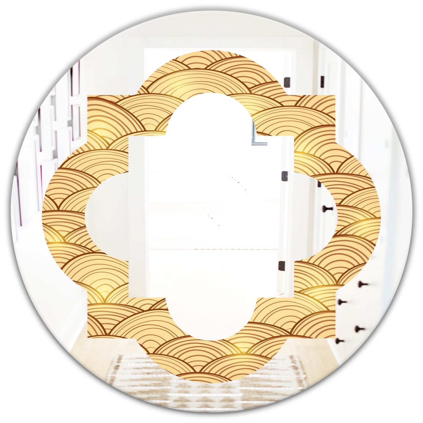 Golden Clouds In The Sky - Modern Round or Oval Wall Mirror - Quatrefoil