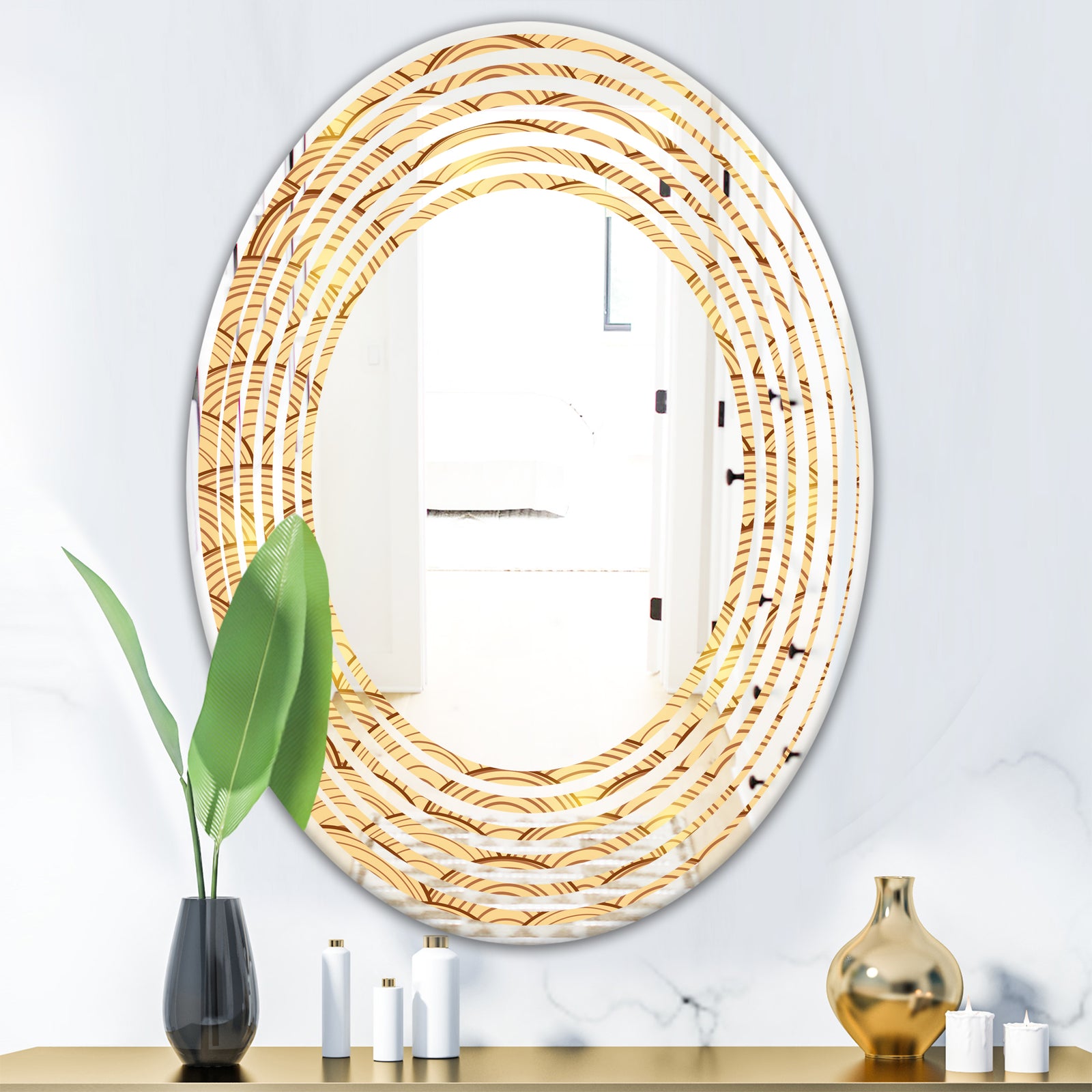 Golden Clouds In The Sky - Modern Round or Oval Wall Mirror - Wave