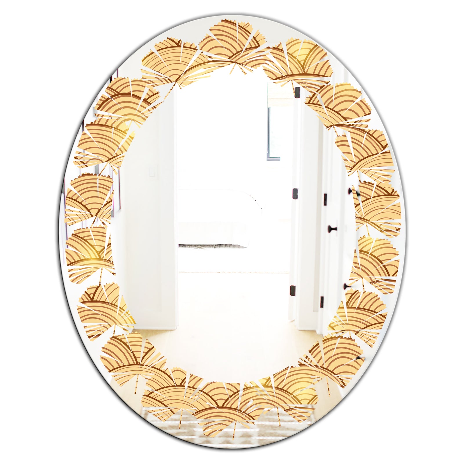 Golden Clouds In The Sky - Modern Round or Oval Wall Mirror - Leaves