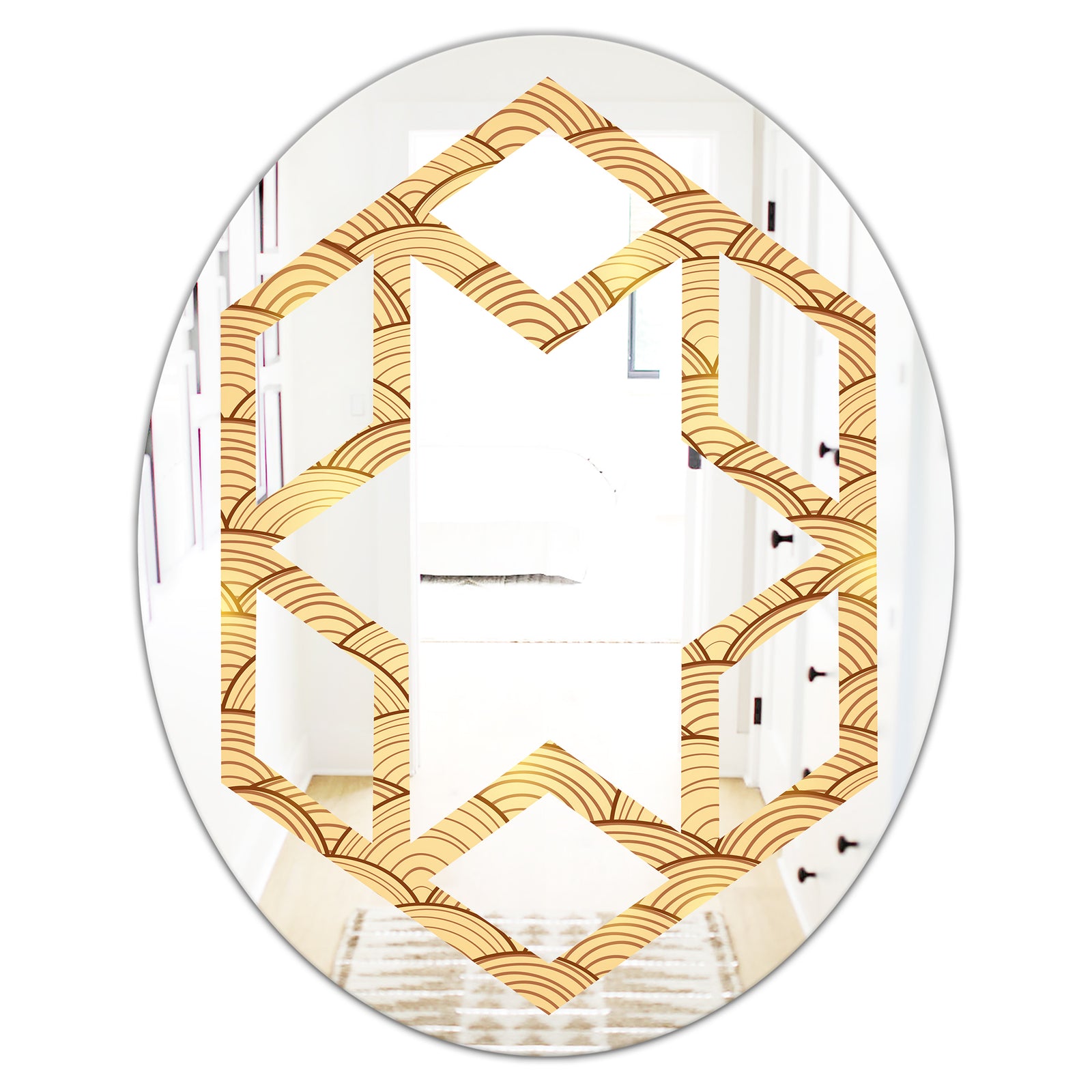 Golden Clouds In The Sky - Modern Round or Oval Wall Mirror - Hexagon Star