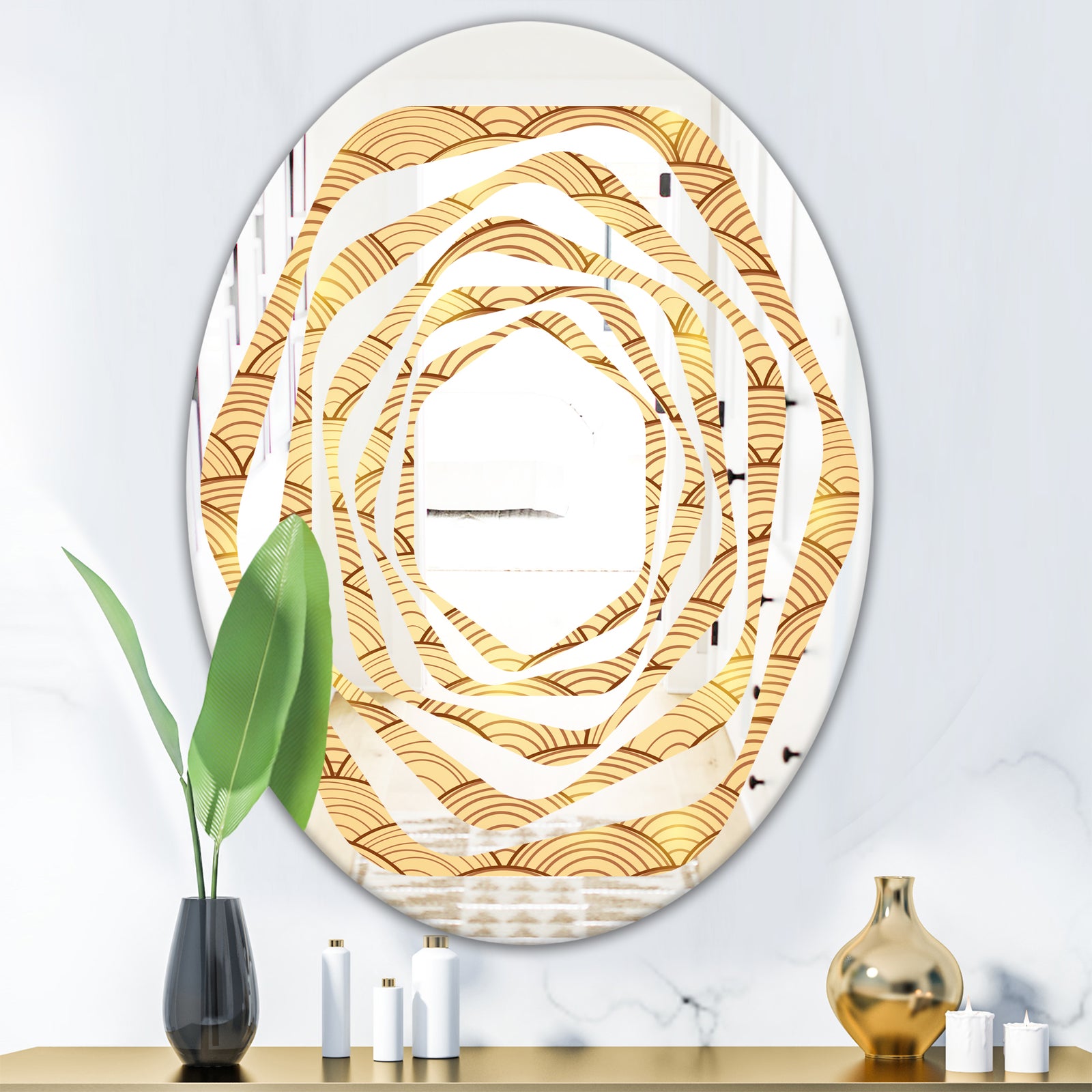 Golden Clouds In The Sky - Modern Round or Oval Wall Mirror - Whirl