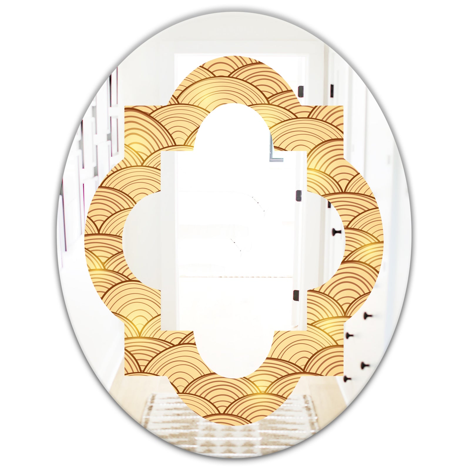 Golden Clouds In The Sky - Modern Round or Oval Wall Mirror - Quatrefoil