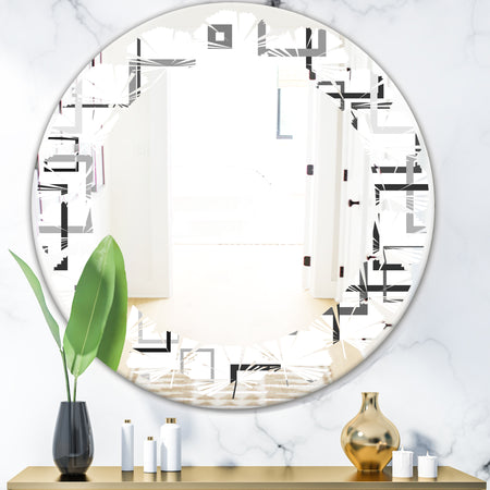 Abstract Retro Design II - Modern Round or Oval Wall Mirror - Leaves