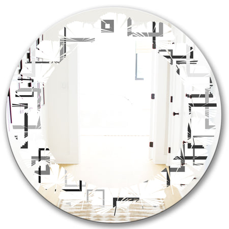 Abstract Retro Design II - Modern Round or Oval Wall Mirror - Leaves