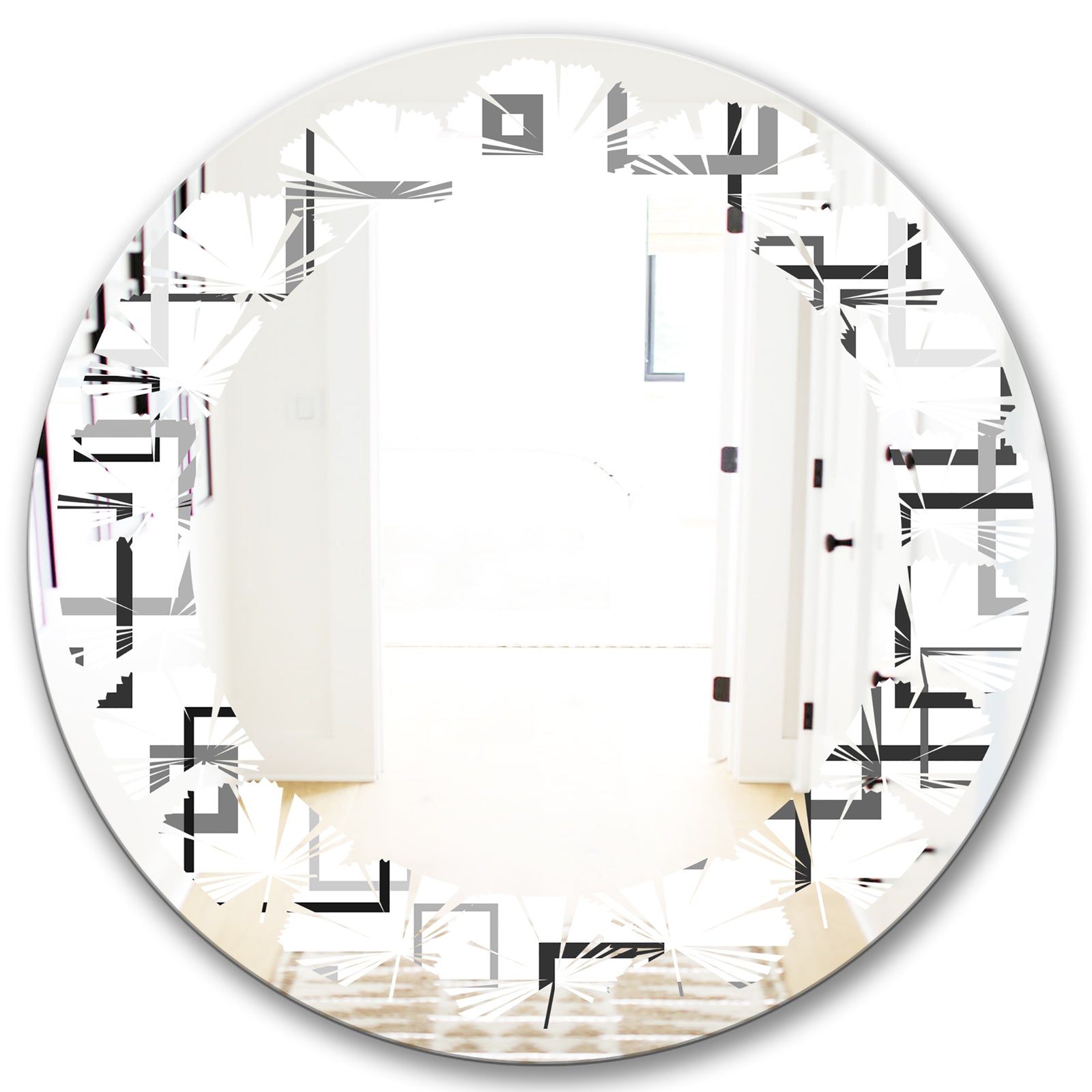 Abstract Retro Design II - Modern Round or Oval Wall Mirror - Leaves