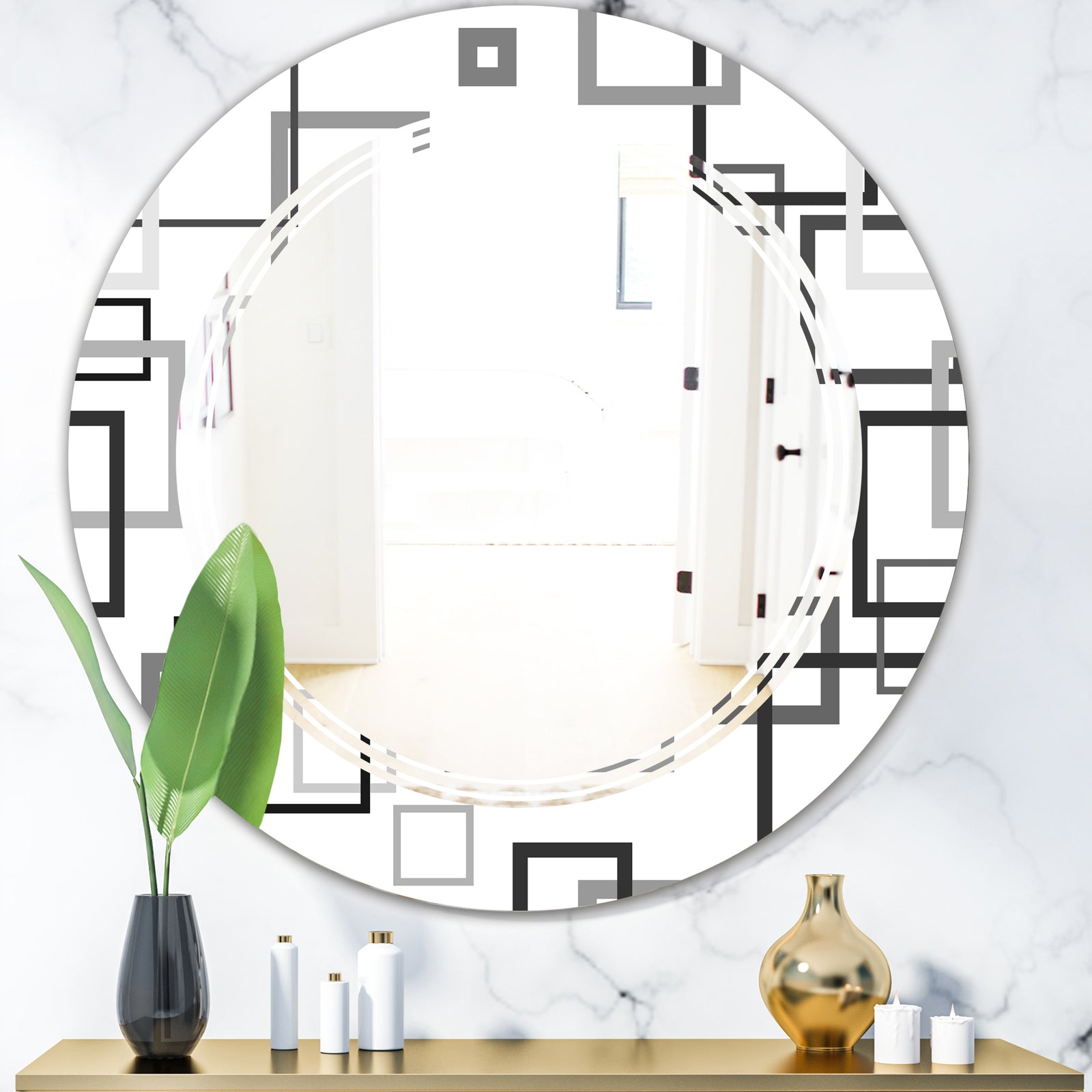 Abstract Retro Design II - Modern Round or Oval Wall Mirror - Triple C