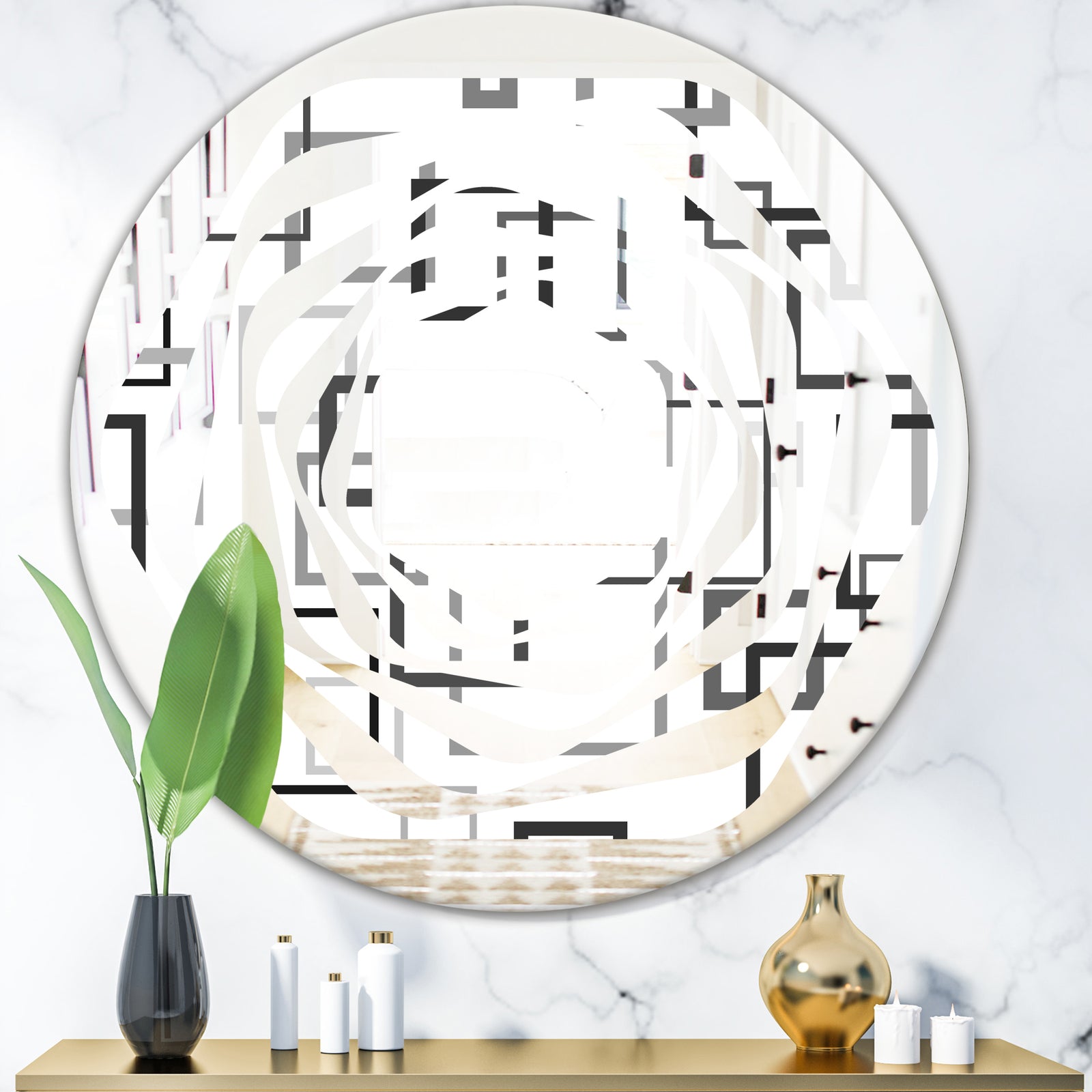 Abstract Retro Design II - Modern Round or Oval Wall Mirror - Whirl