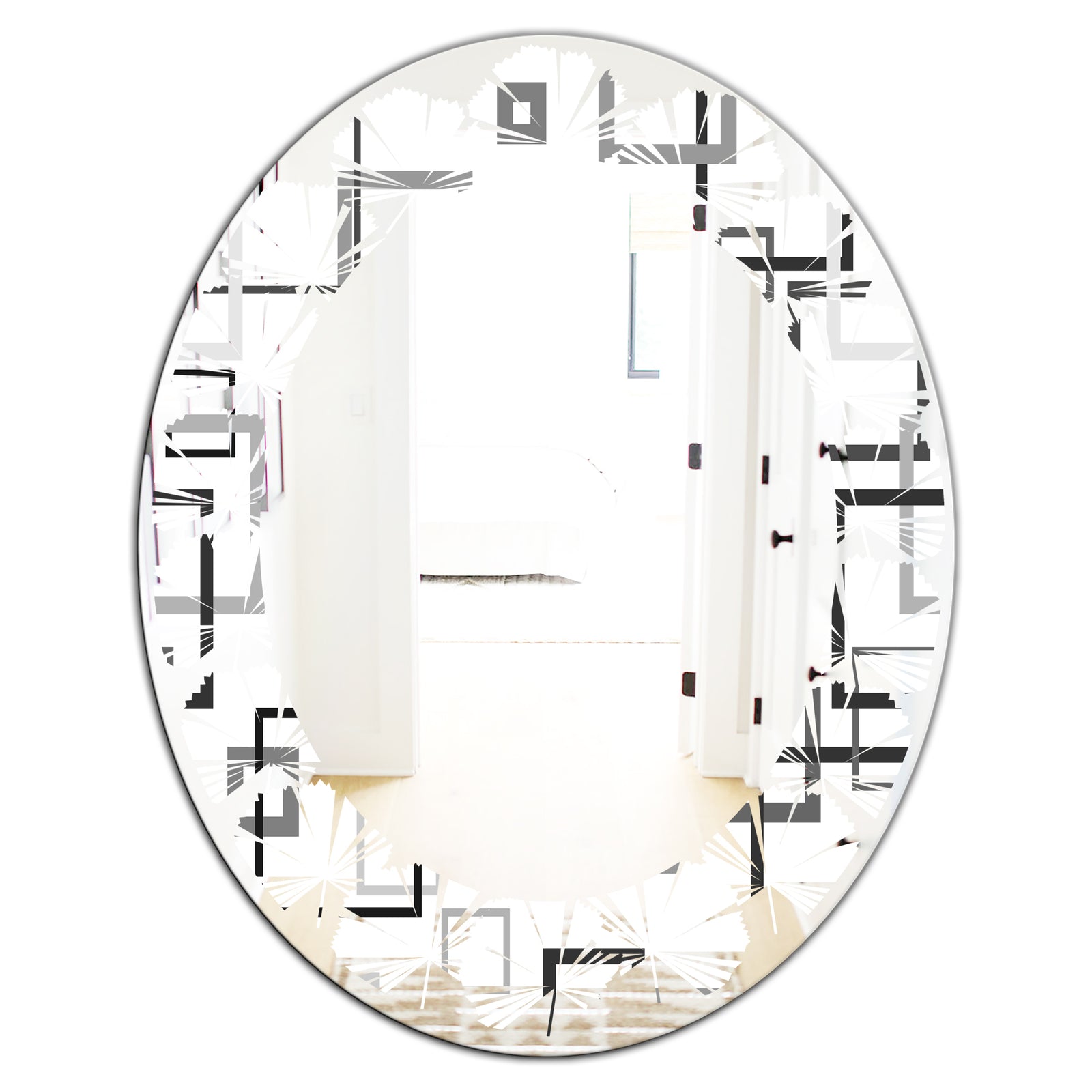 Abstract Retro Design II - Modern Round or Oval Wall Mirror - Leaves