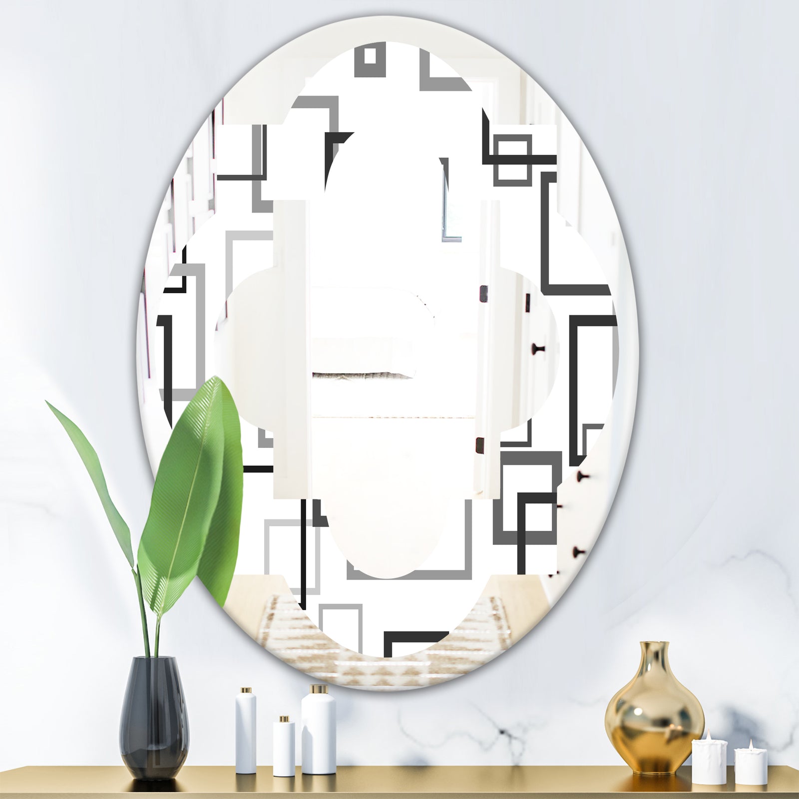 Abstract Retro Design II - Modern Round or Oval Wall Mirror - Quatrefoil