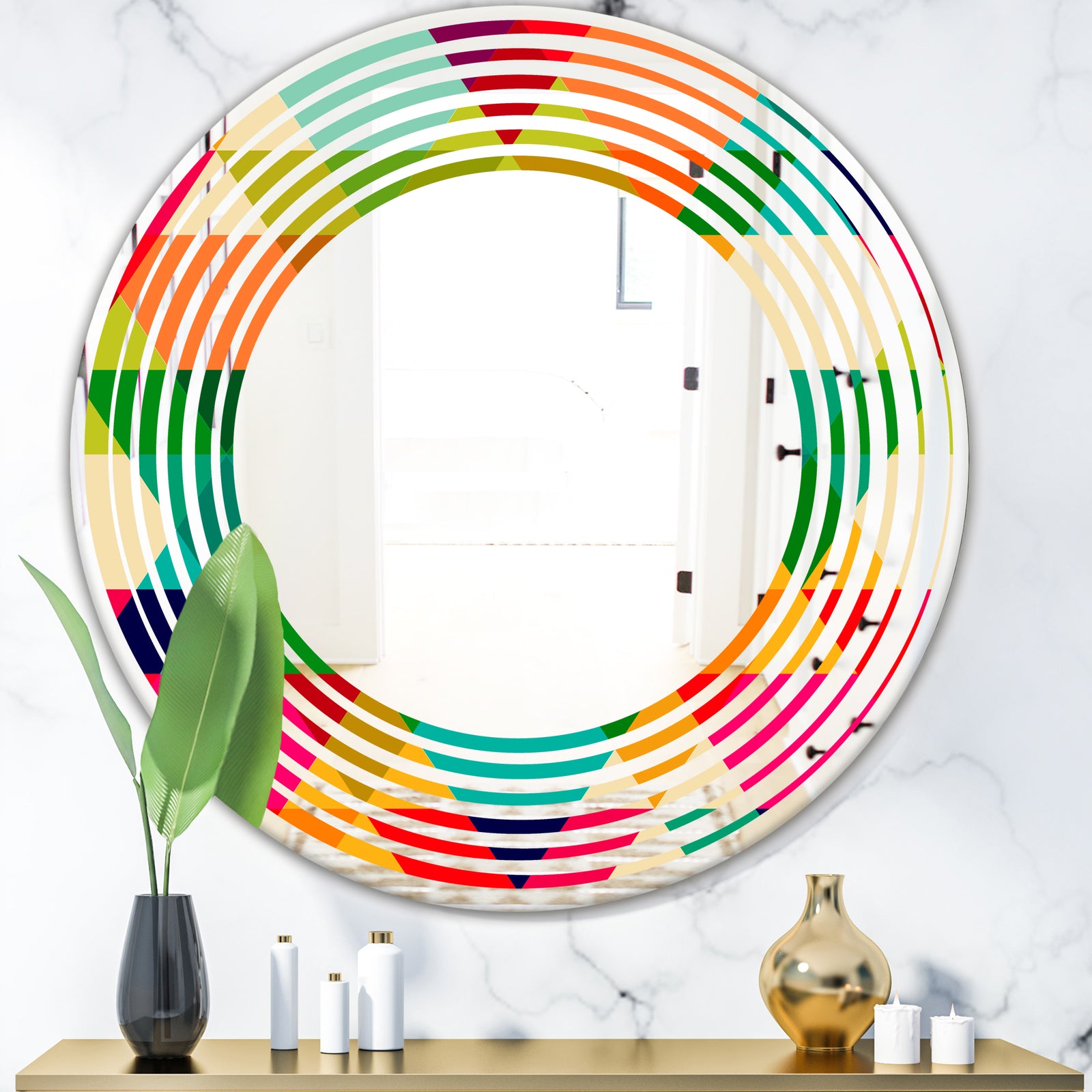 Diamond Retro IX - Modern Round or Oval Wall Mirror - Wave