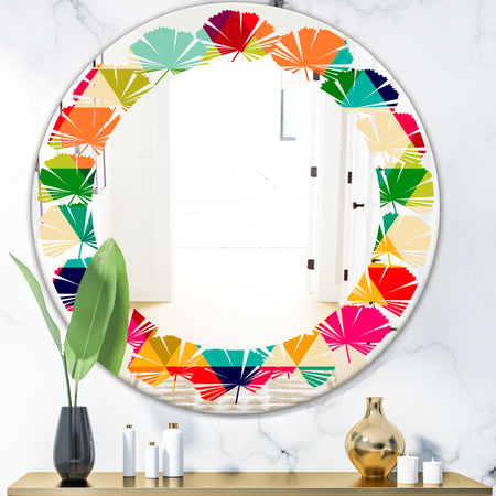 Diamond Retro IX - Modern Round or Oval Wall Mirror - Leaves