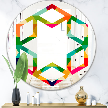 Diamond Retro IX - Modern Round or Oval Wall Mirror - Hexagon Star