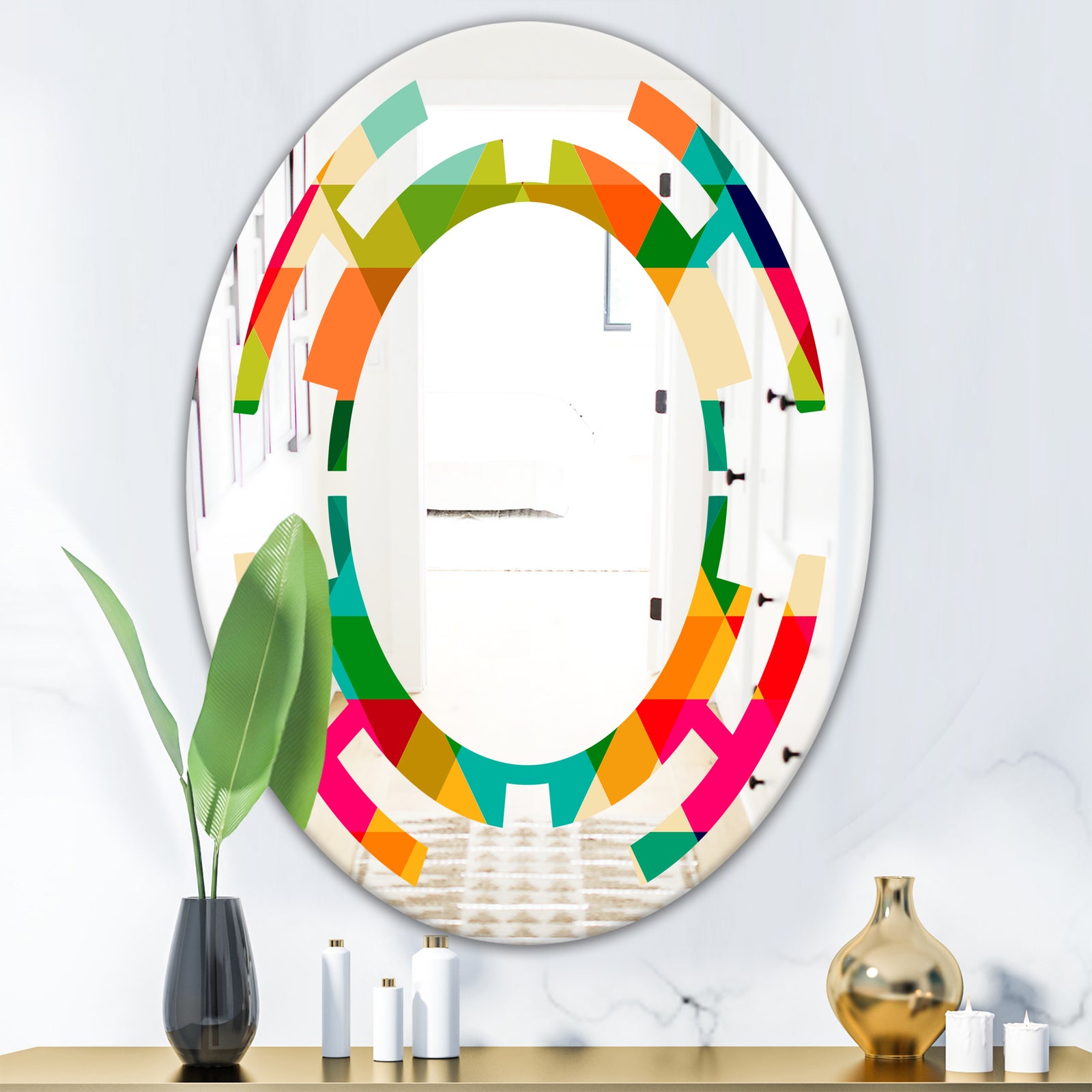 Diamond Retro IX - Modern Round or Oval Wall Mirror - Space