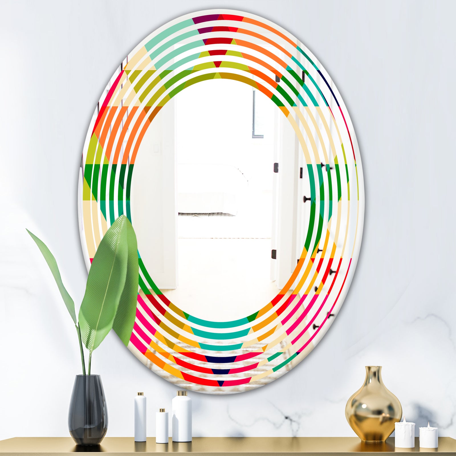 Diamond Retro IX - Modern Round or Oval Wall Mirror - Wave